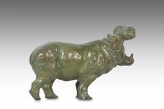 Hippopotame nageant en bronze