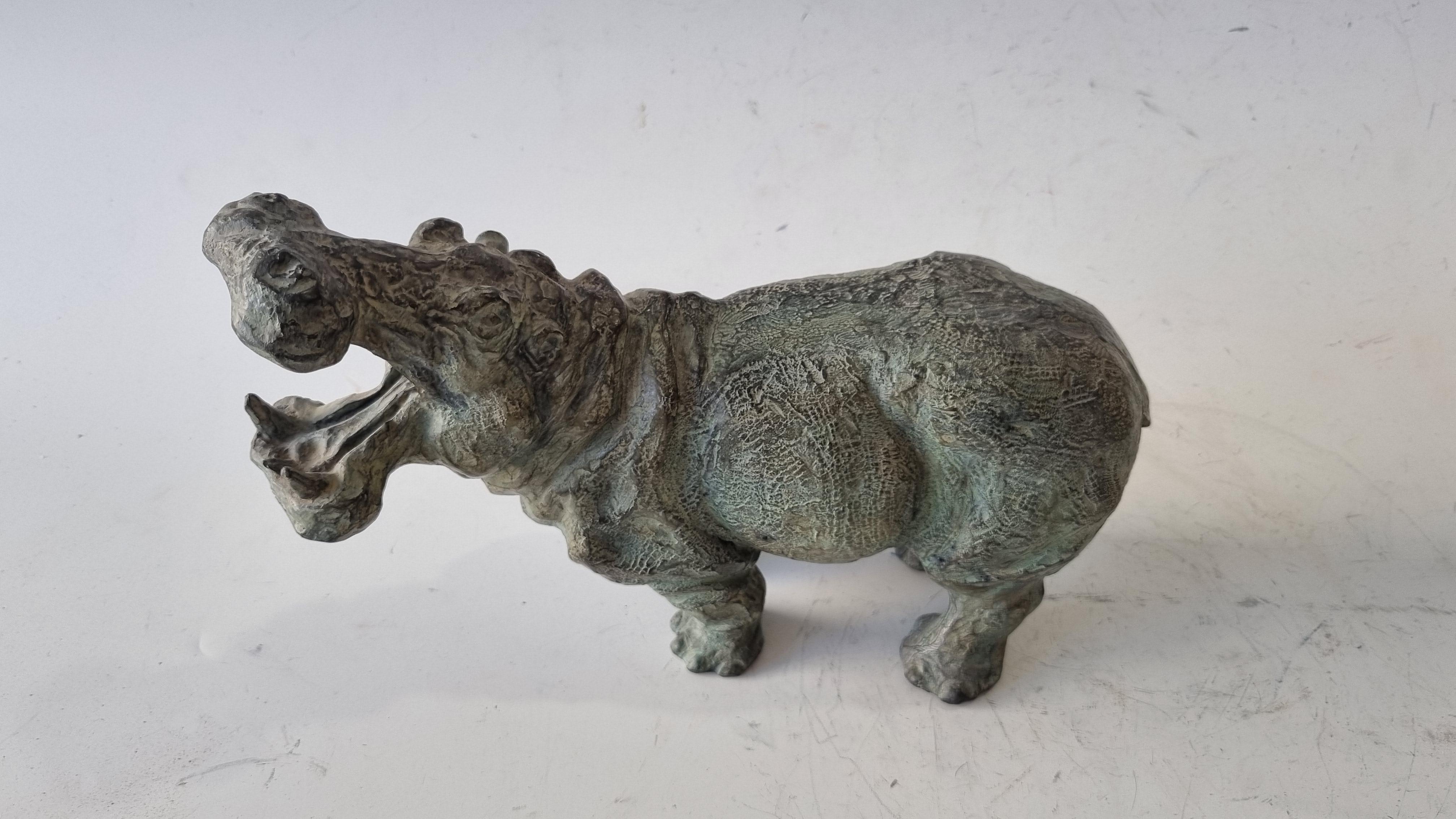  Yawning Hippopotamus Bronze EA IV/IV  - Gold Figurative Sculpture by SOPHIE MARTIN