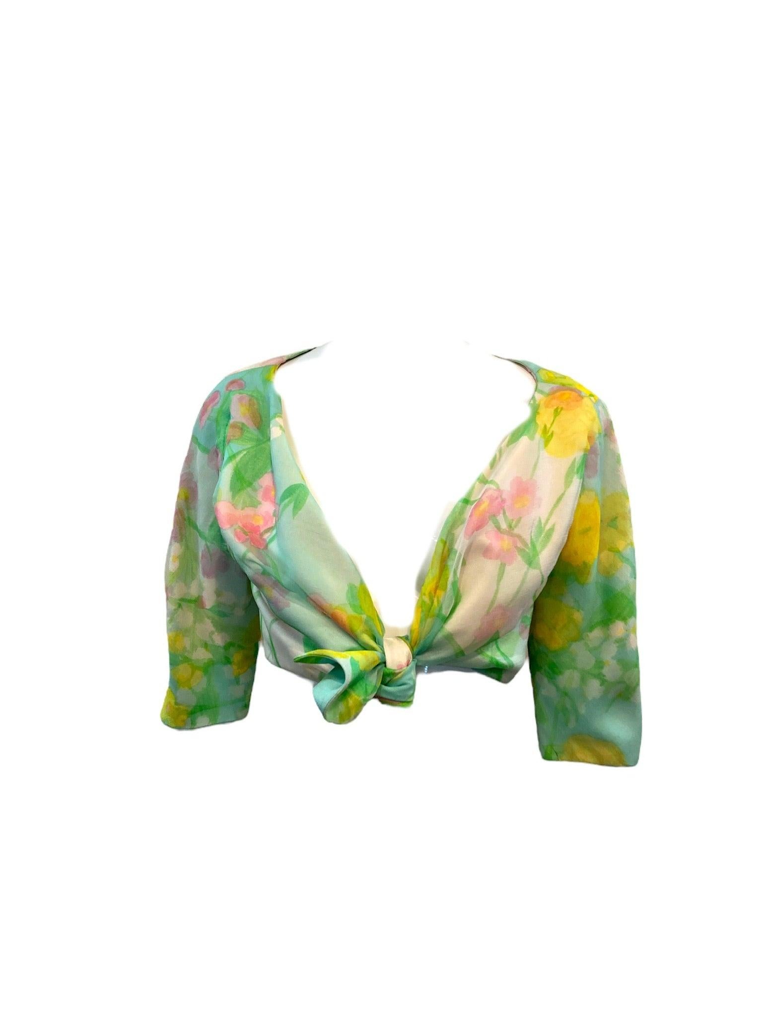 Sophie of Saks Pastel Watercolor Silk Chiffon Gown with Jacket, 1970s In Excellent Condition For Sale In Los Angeles, CA