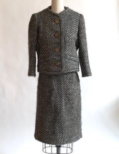 Sophie of Saks Sophie Gimbel Grey 1960s Skirt Suit in Grey and White Fuzzy Weave