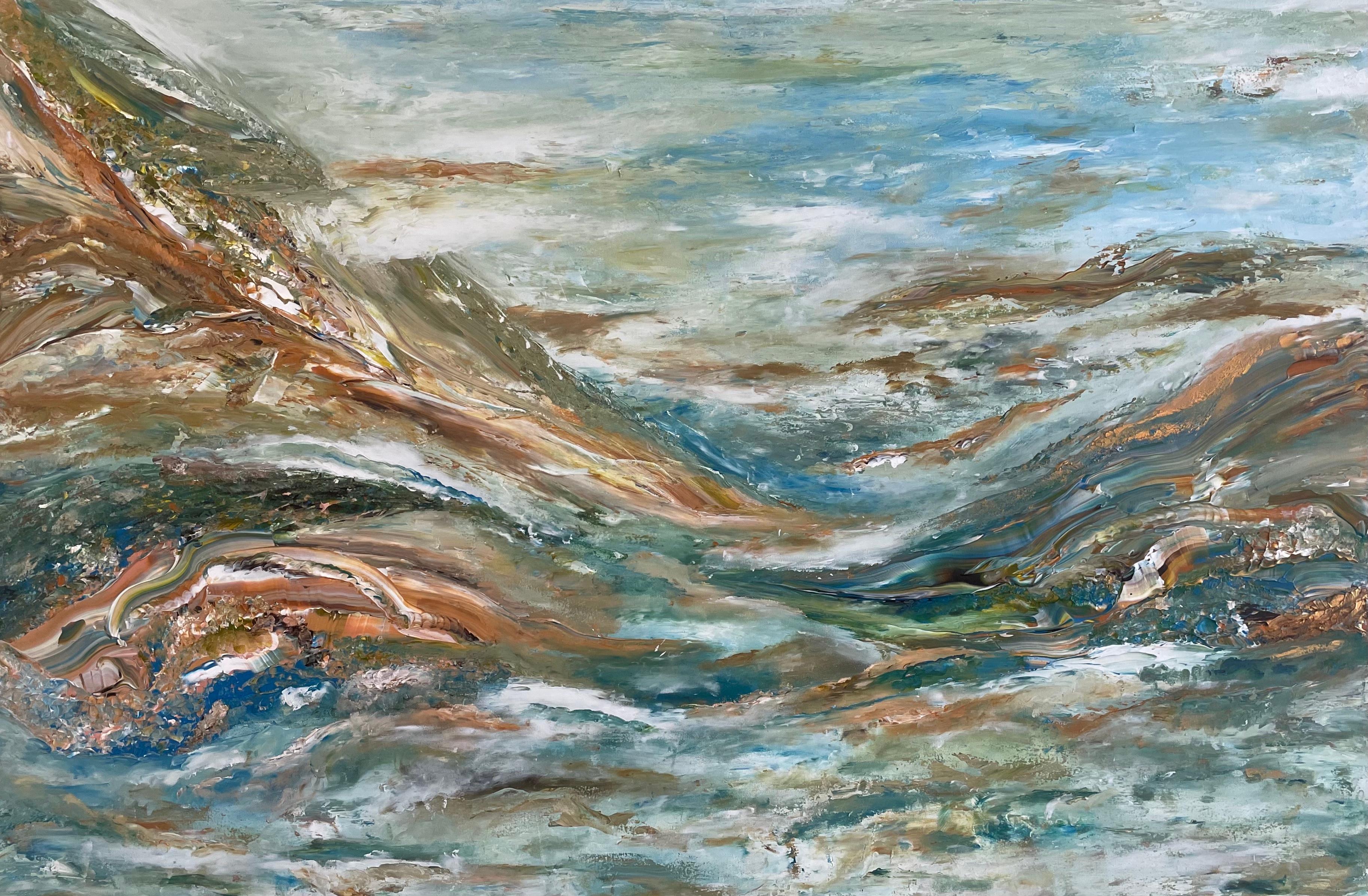 „Am I Dreaming“ Extragroße abstrakte Landschaft mit Bergen von Sophie Pollock