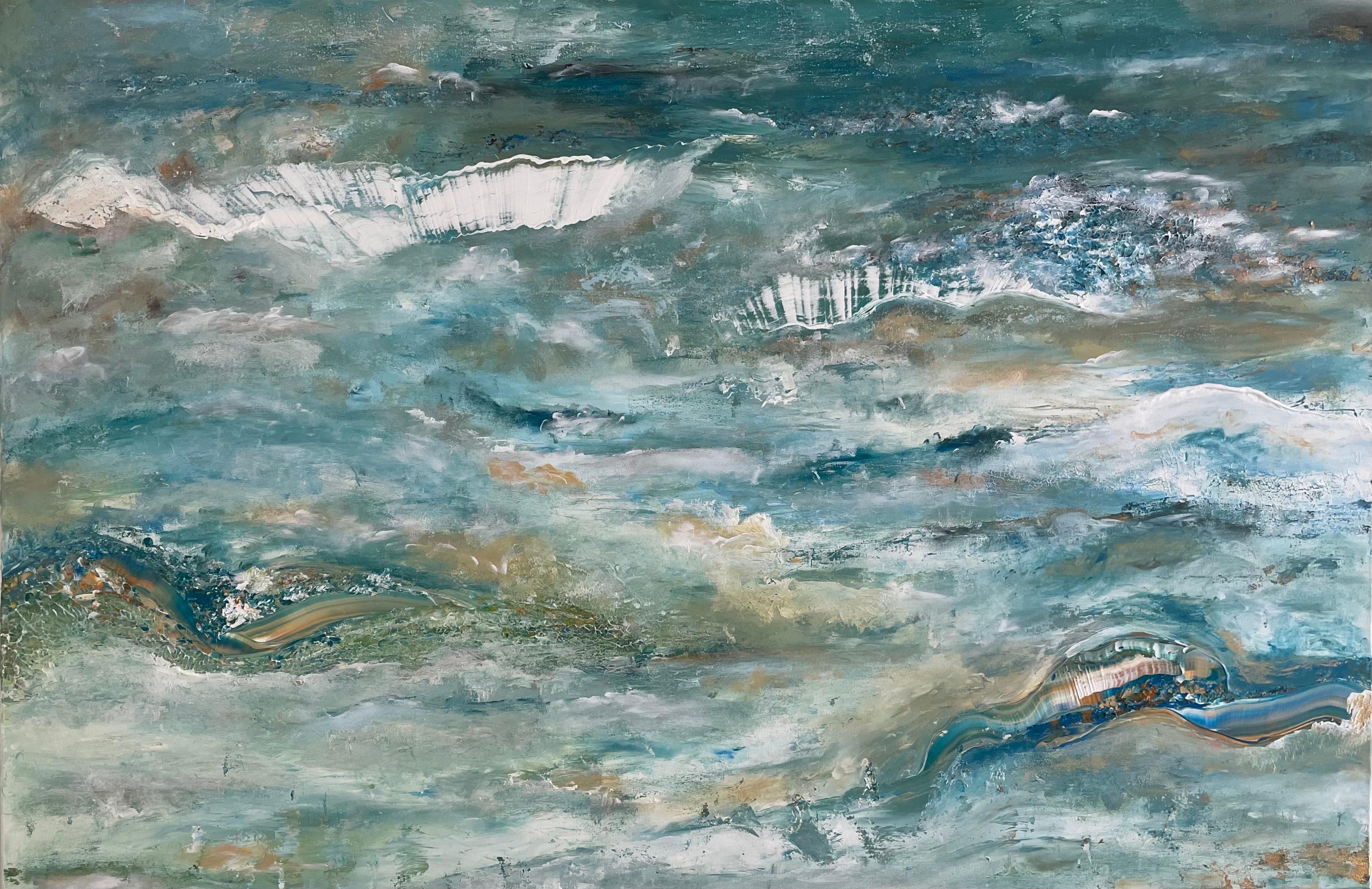 "Sueño hecho realidad" Paisaje contemporáneo azul extragrande de Sophie Pollock