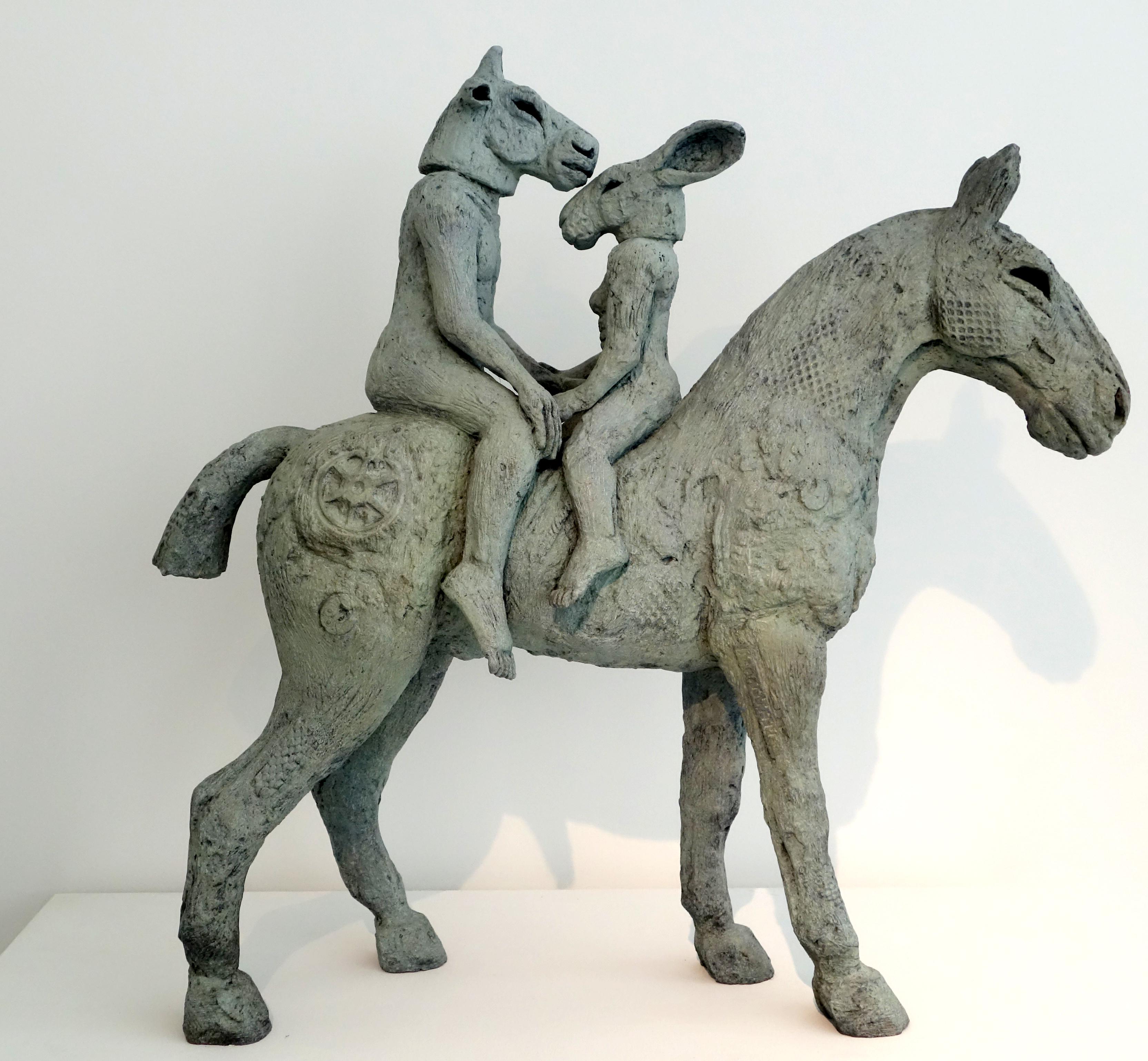 Sophie Ryder Figurative Sculpture - Lovers on Horseback (Maquette) (B/12/17)