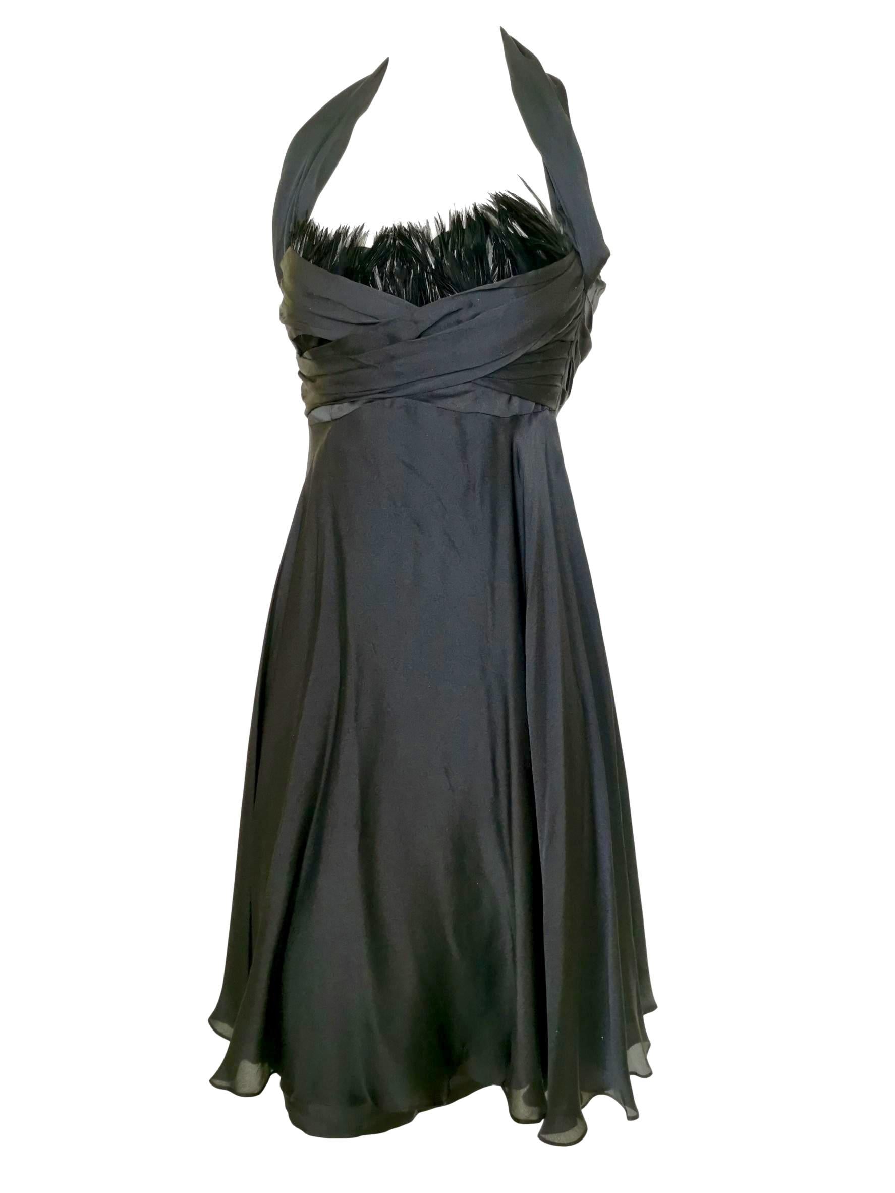 Sophie Sitbon Black Silk and Feather Dress For Sale 5