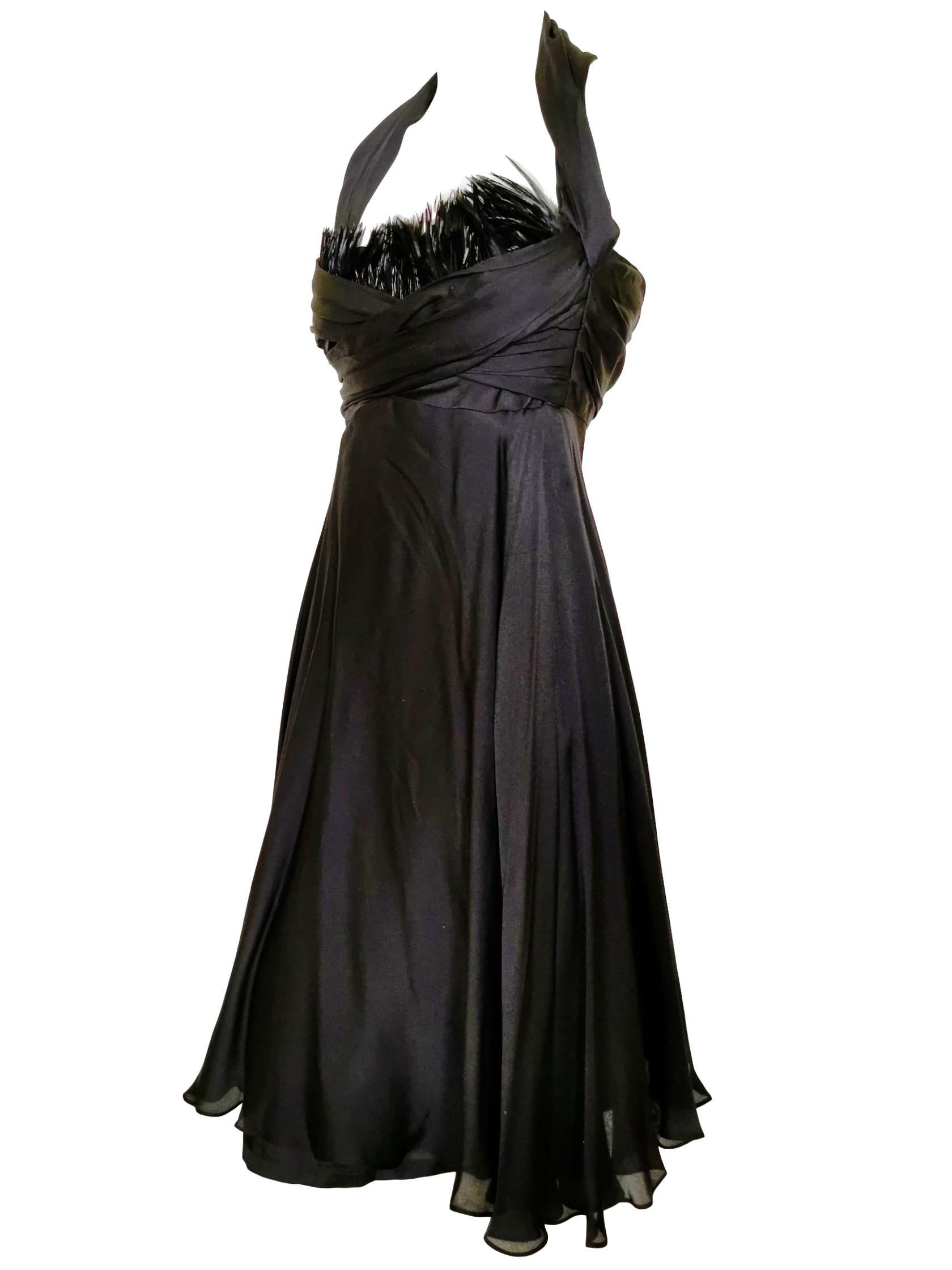 Sophie Sitbon Black Silk and Feather Dress For Sale 7
