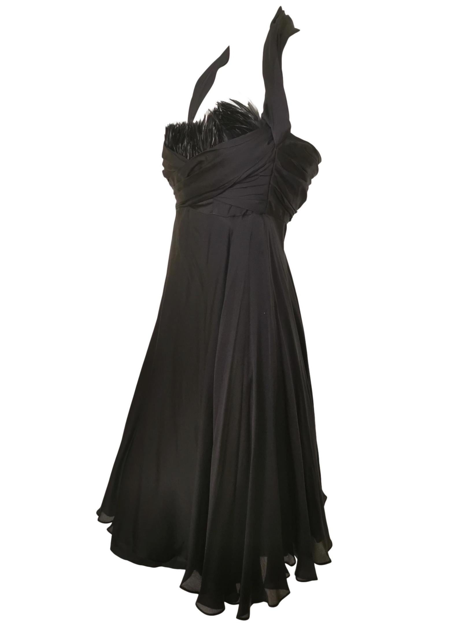 Sophie Sitbon Black Silk and Feather Dress For Sale 8