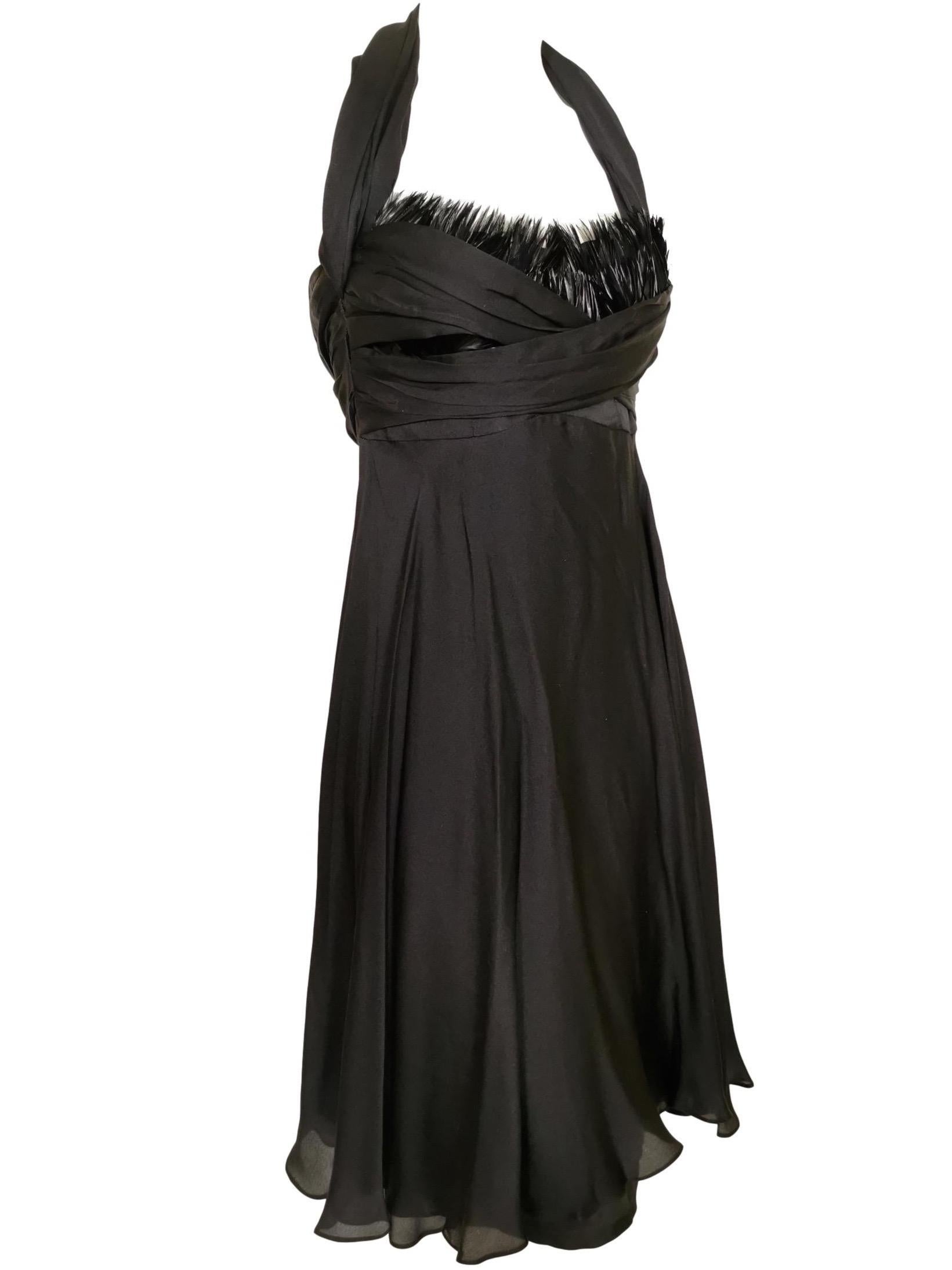 Sophie Sitbon Black Silk and Feather Dress For Sale 9