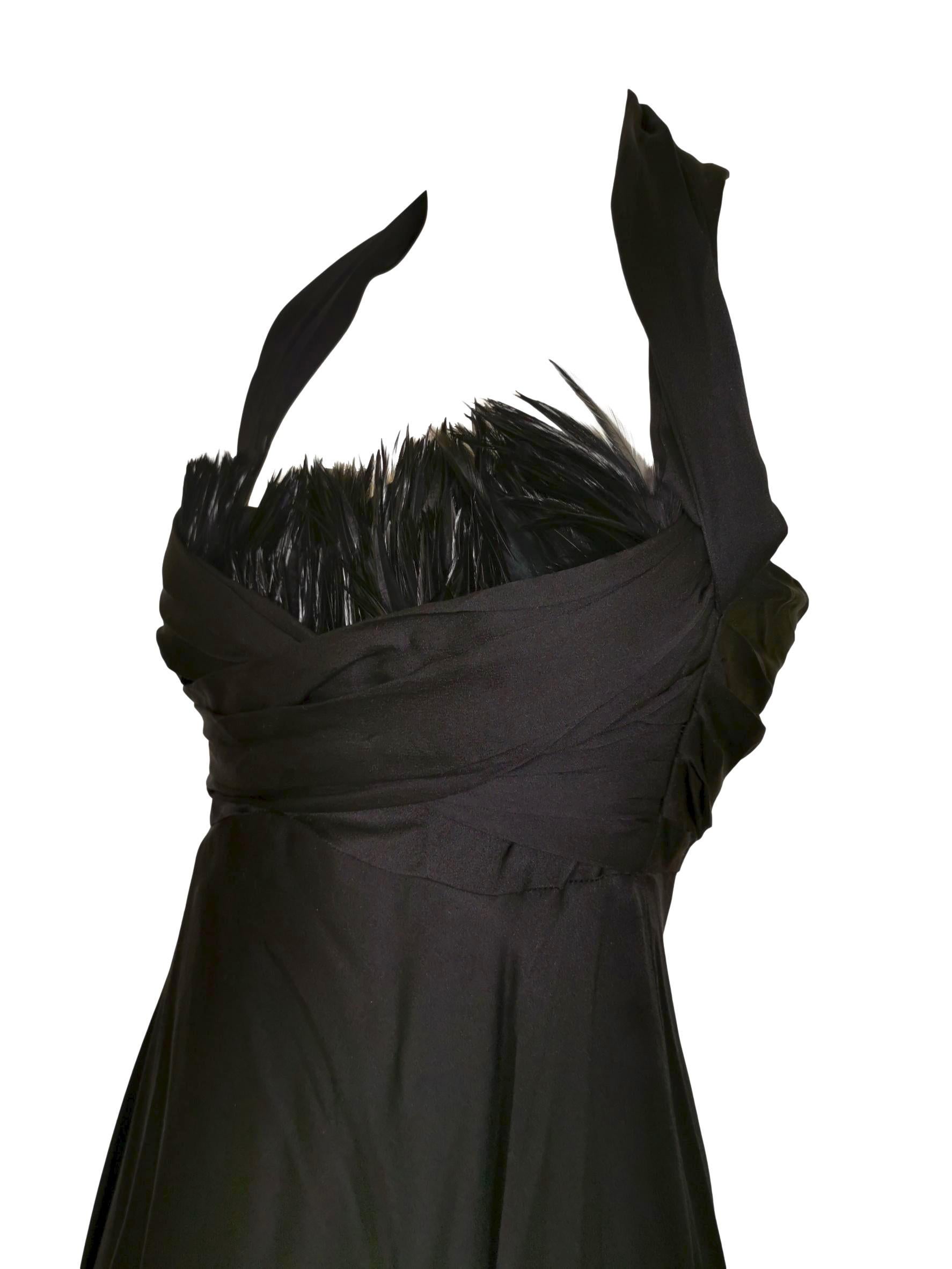 Sophie Sitbon Black Silk and Feather Dress In Excellent Condition For Sale In Bath, GB