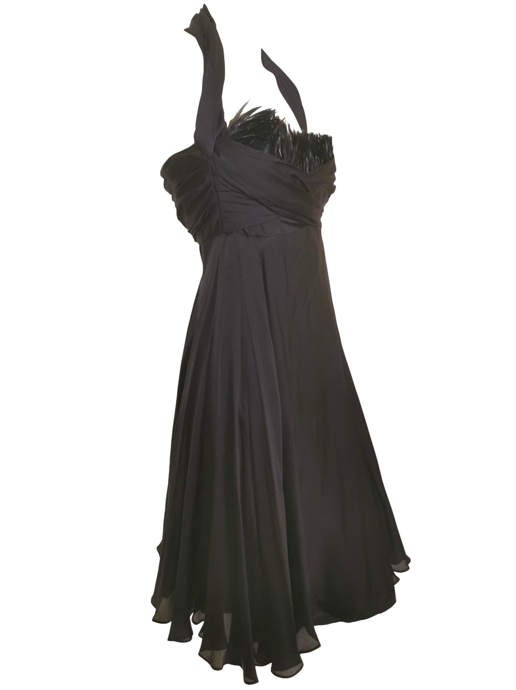 Women's Sophie Sitbon Black Silk and Feather Dress For Sale