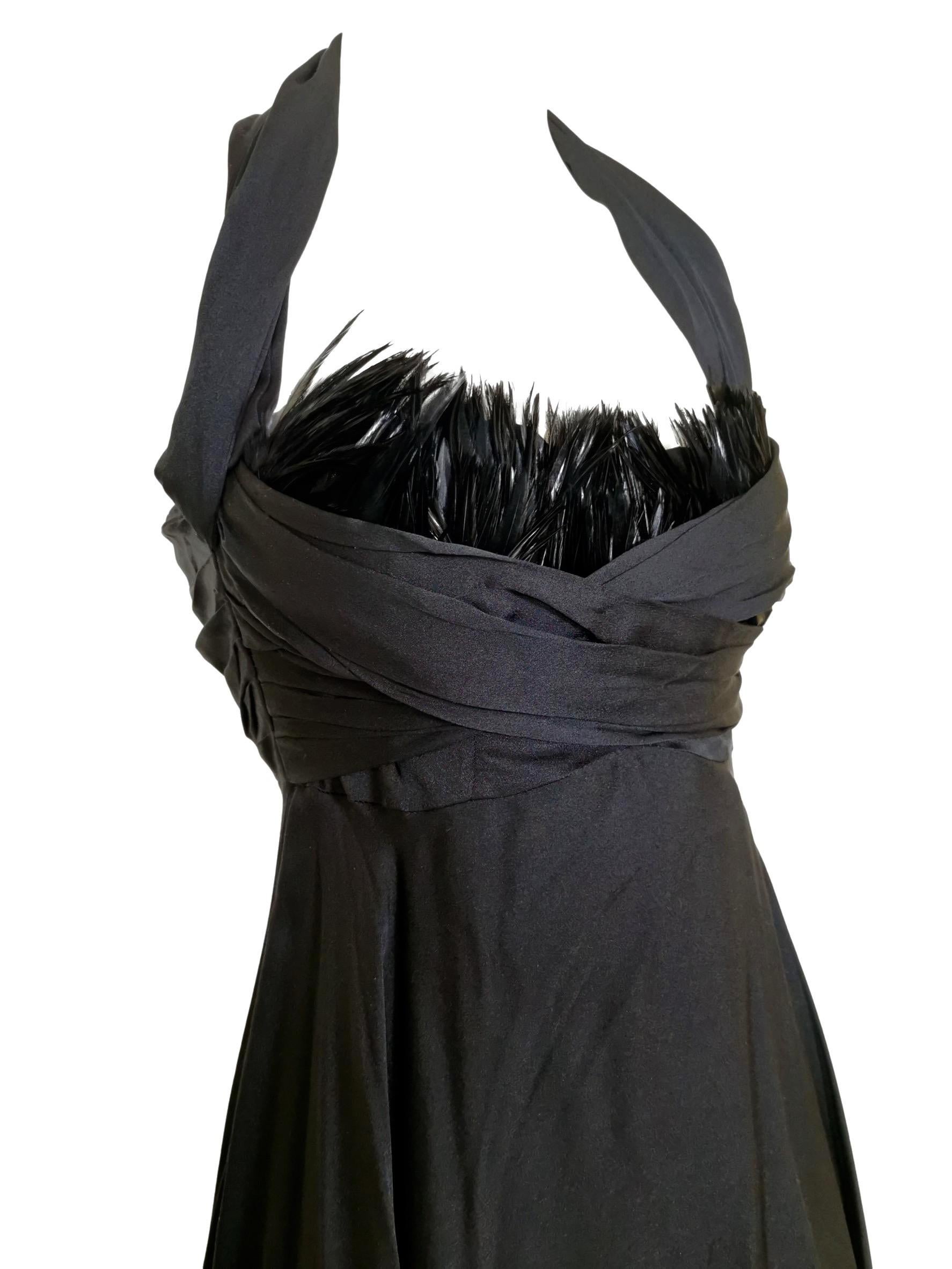 Sophie Sitbon Black Silk and Feather Dress For Sale 3