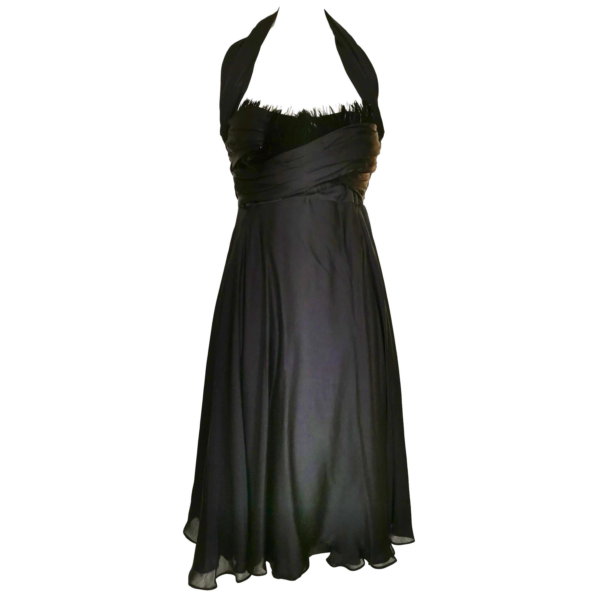 Sophie Sitbon Black Silk and Feather Dress For Sale