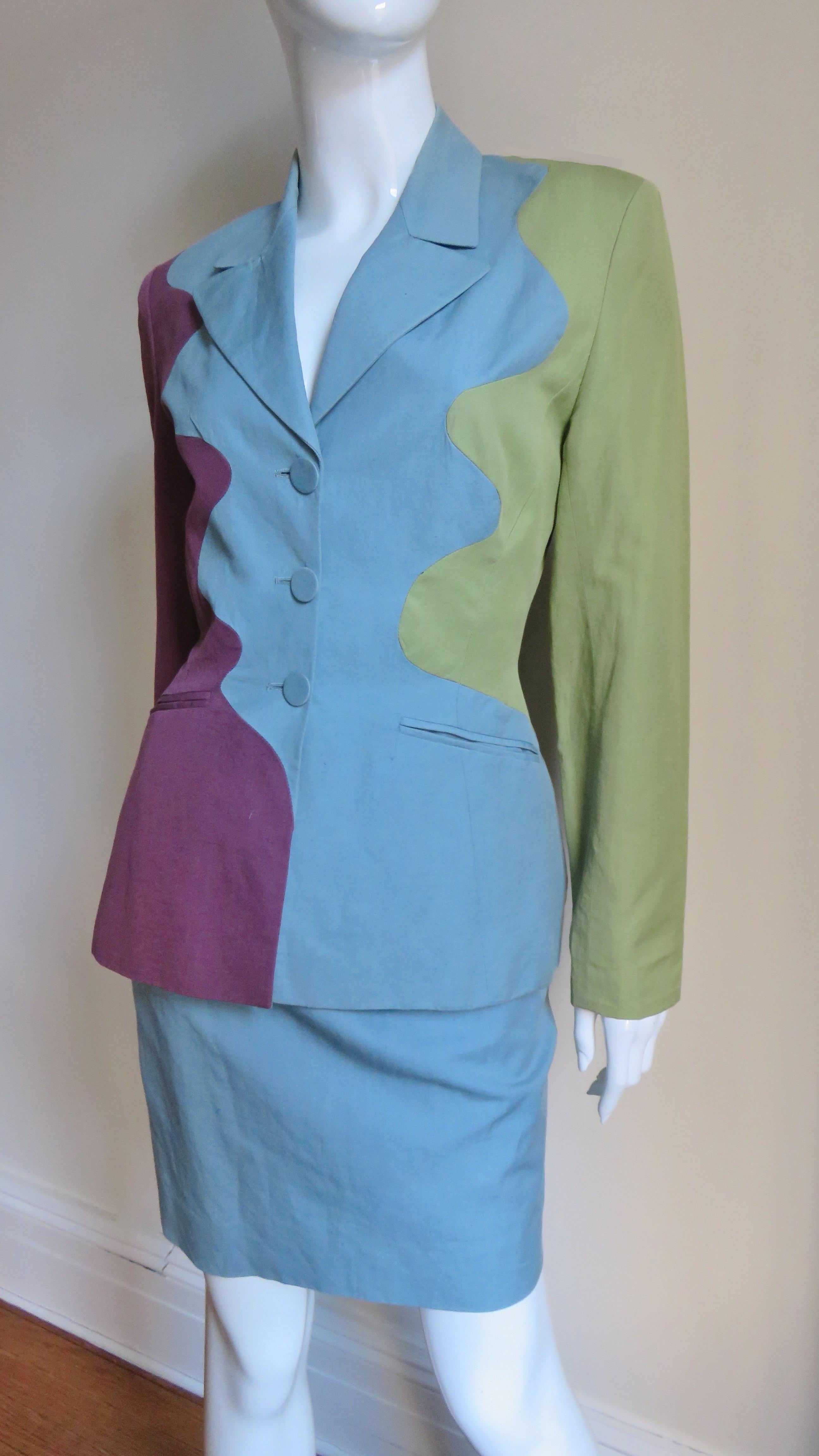Sophie Sitbon Color Block Skirt Suit In Good Condition For Sale In Water Mill, NY
