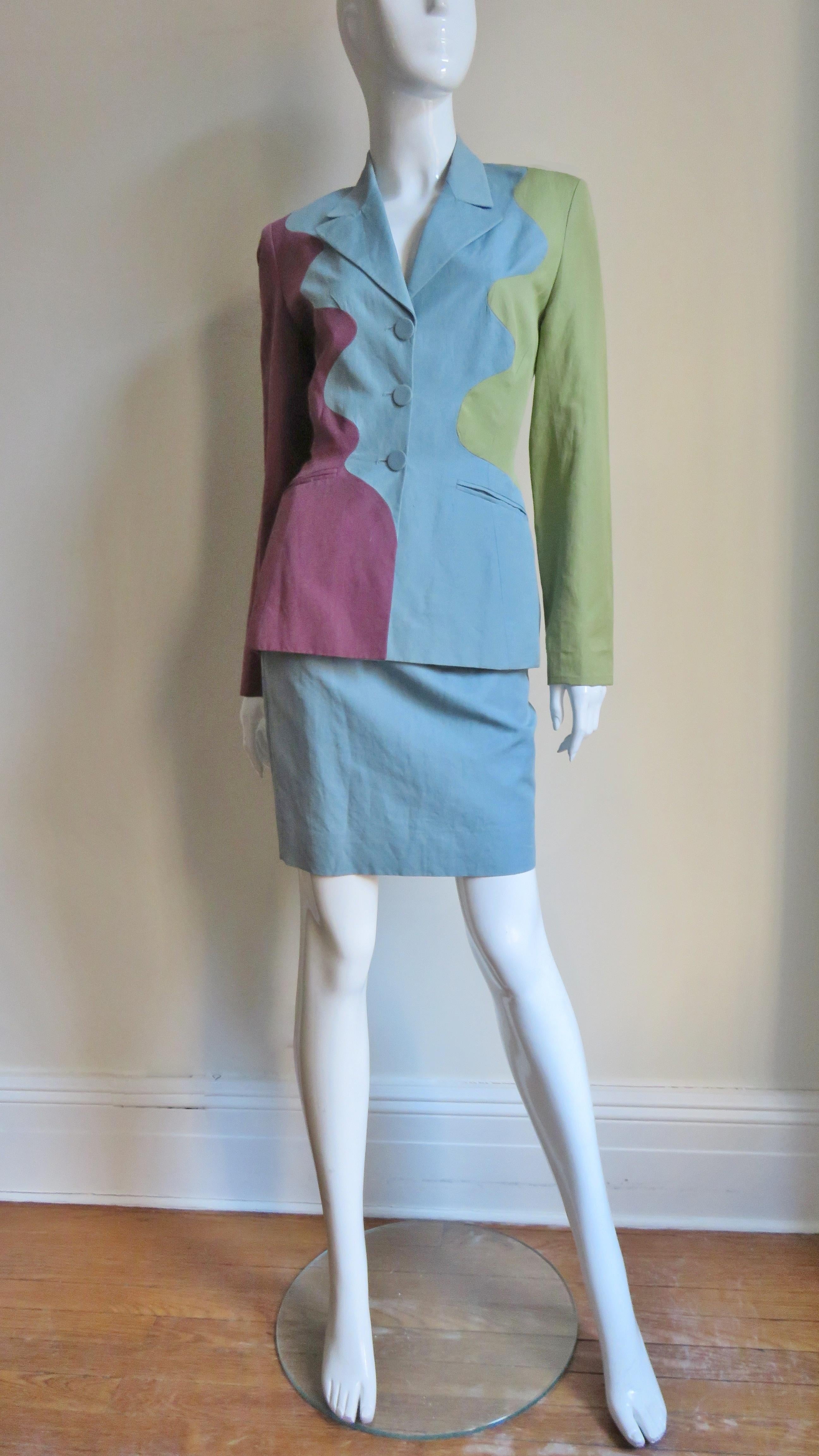 Women's Sophie Sitbon Color Block Skirt Suit For Sale