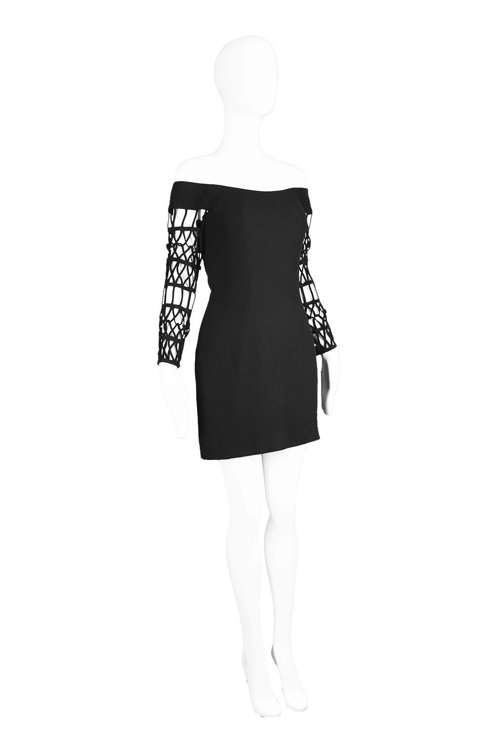 Black Sophie Sitbon Paris Vintage Bondage Sleeve Party Dress For Sale
