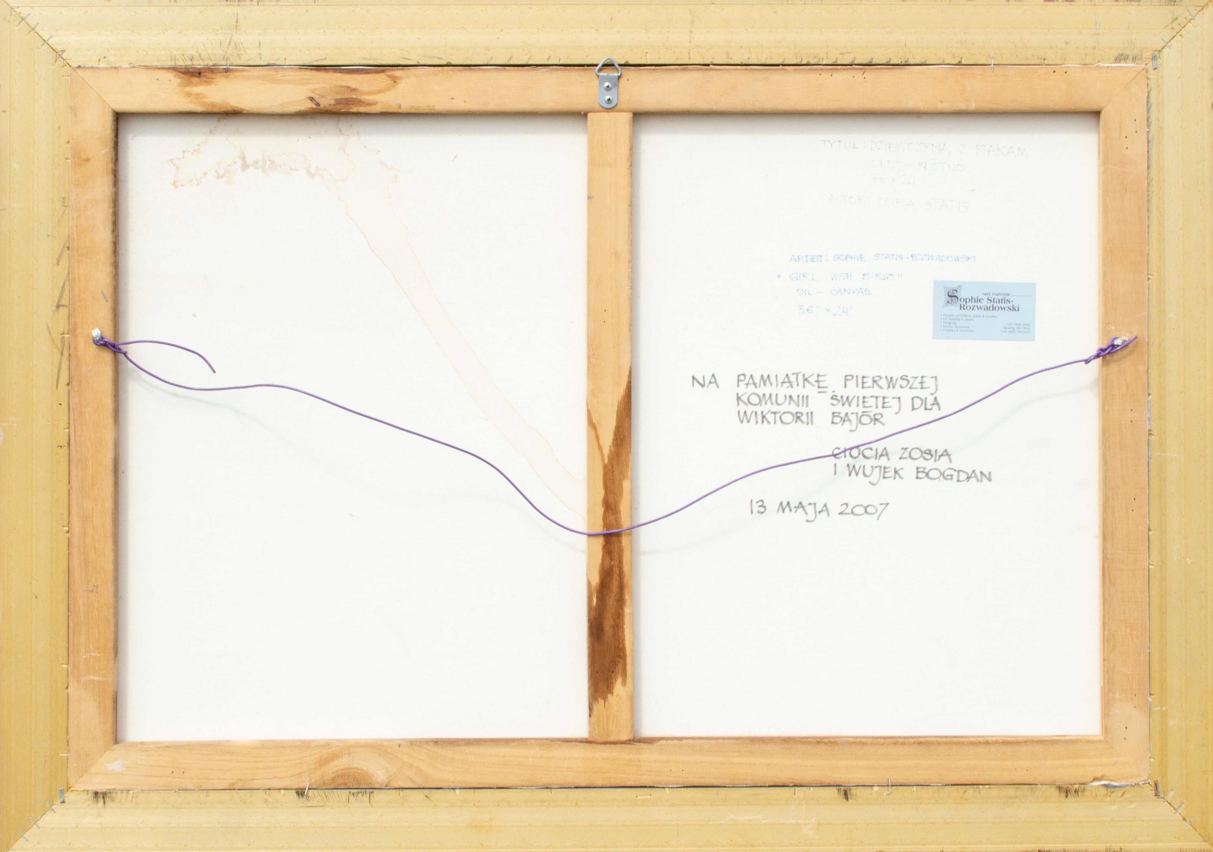 Sophie Statis-Rozwadowski (auch bekannt als Zofia Statis)
Mädchen mit Vögeln, 2007
Öl auf Leinwand
24 x 36 Zoll.
Gerahmt: 29 x 40 1/2 x 1 Zoll.
Signiert unten rechts: Zofia Statis
Verso beschriftet





