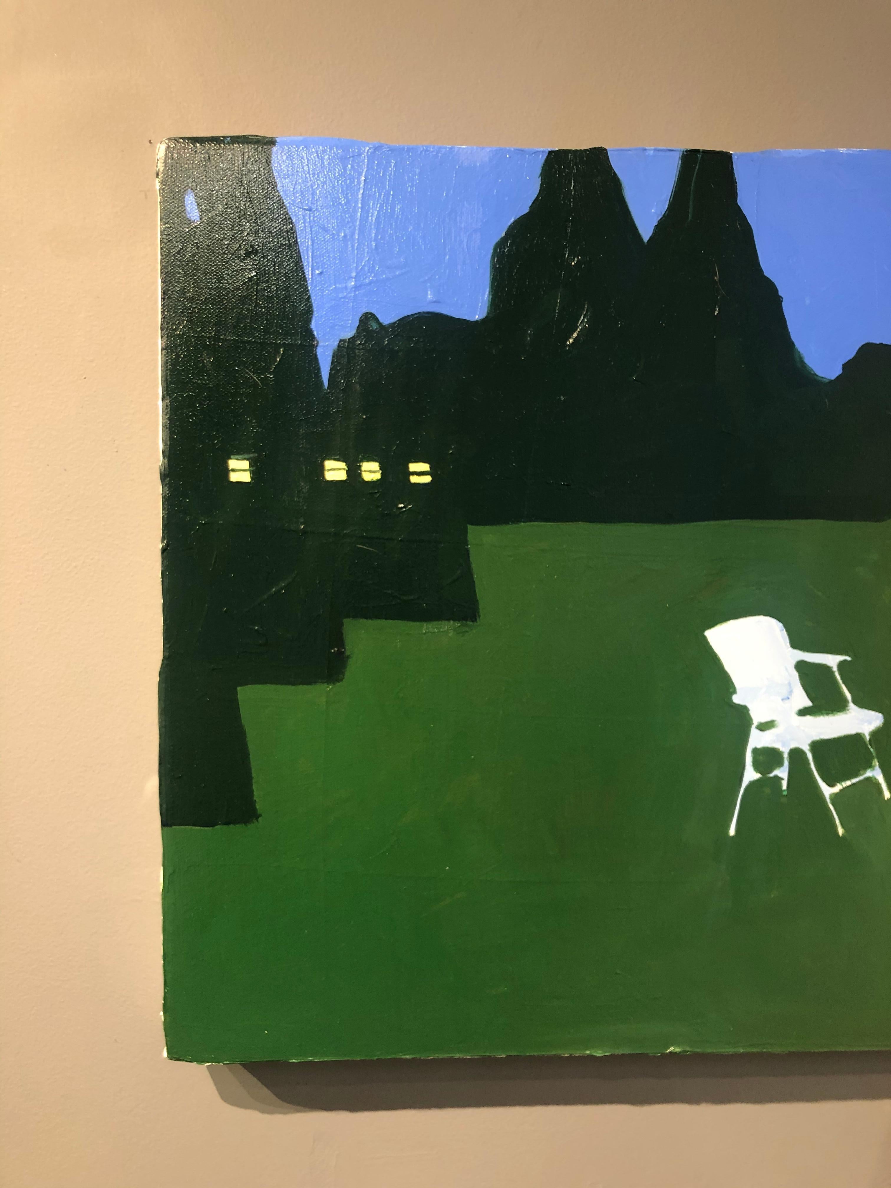Chairs in Chief Michigan, Blue, Green Night Landscape Painting, Lawn and House 2