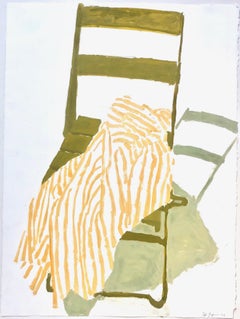 Green Chair Yellow Stripes, Still Life with Folding Chair, Yellow Striped Shirt