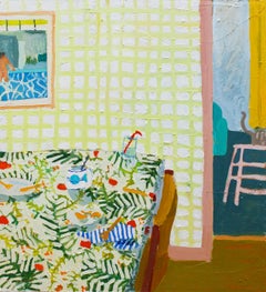 Hockney in the Kitchen, Interior with Green, Red and Blue, Figure in Painting