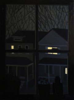 Night Window Monticello Ave, Houses at Nighttime Black Dark Gray, Yellow Windows