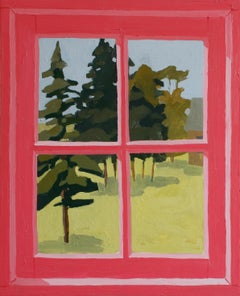 Pink Window, Porter's View, View Outside of Window with Trees and Cabin in Pink