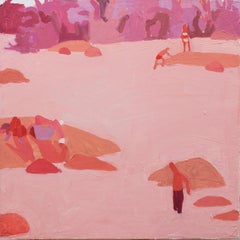 Rose James, Swimmers in River, Summer Landscape in Pinks, Red and Peach