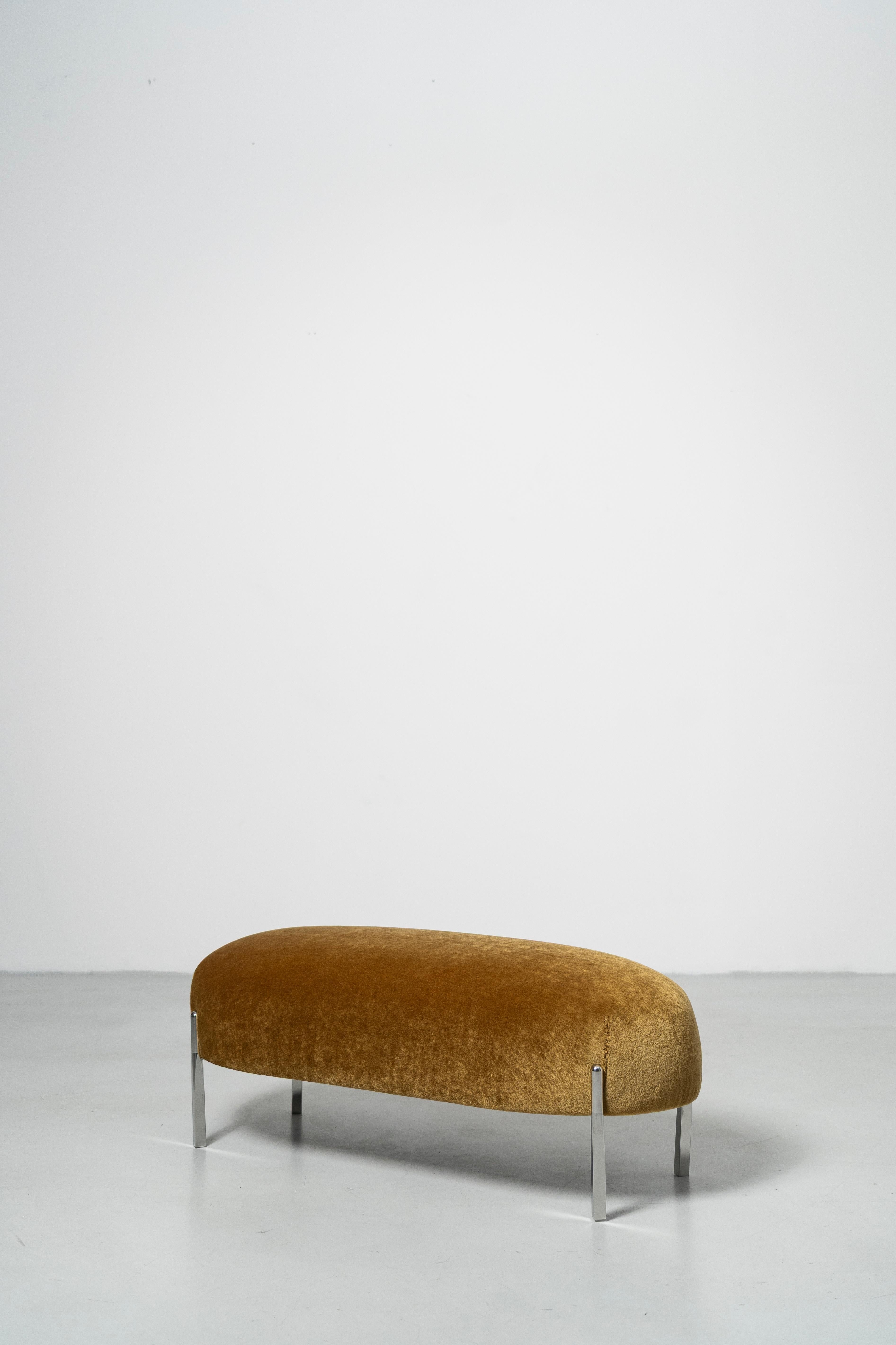 Scandinavian Modern Sophisticate Bench - chrome steel tube legs with yellow upholstery For Sale