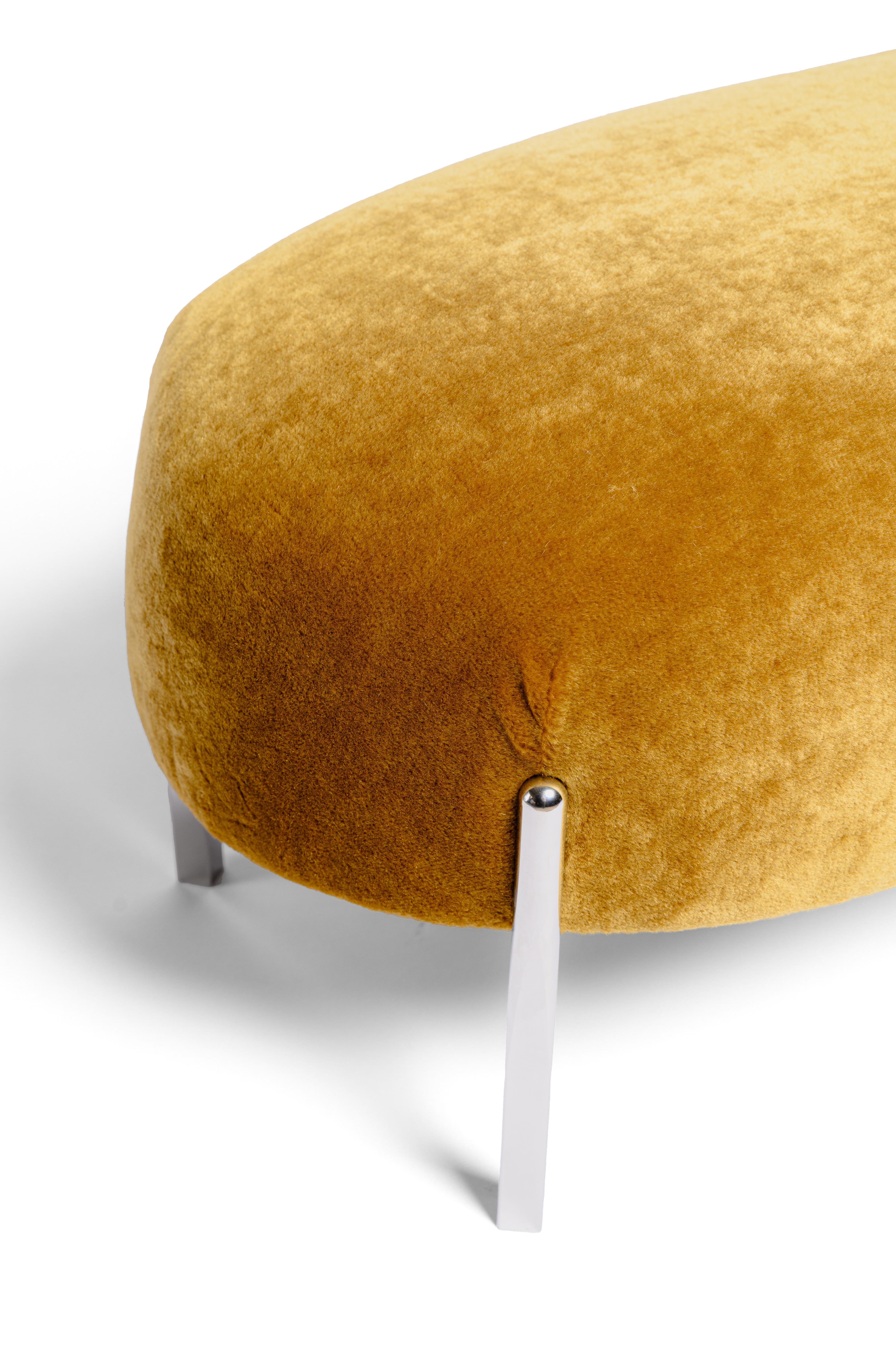 Danish Sophisticate Bench - chrome steel tube legs with yellow upholstery For Sale