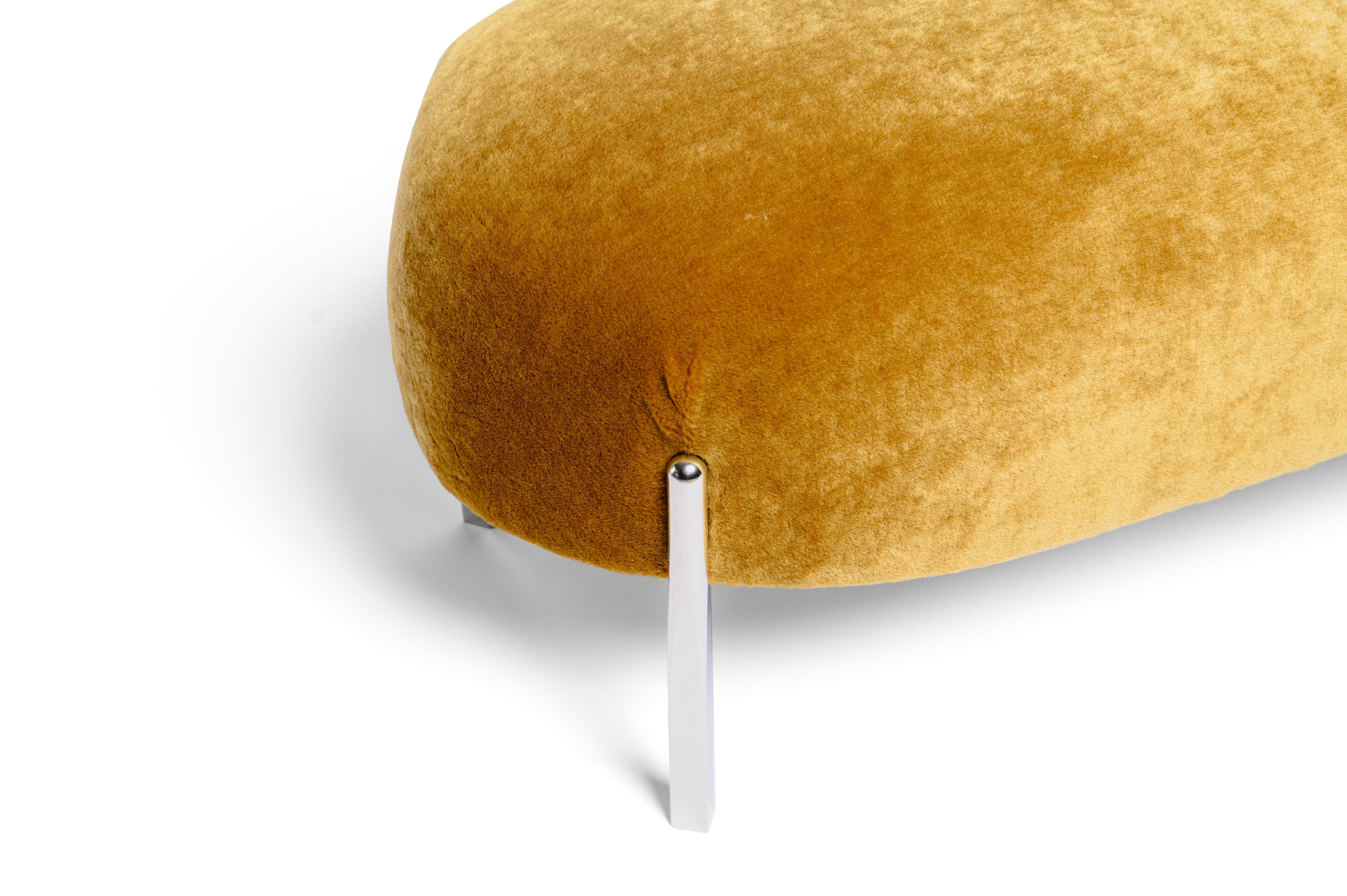 Steel Sophisticate Bench - chrome steel tube legs with yellow upholstery For Sale