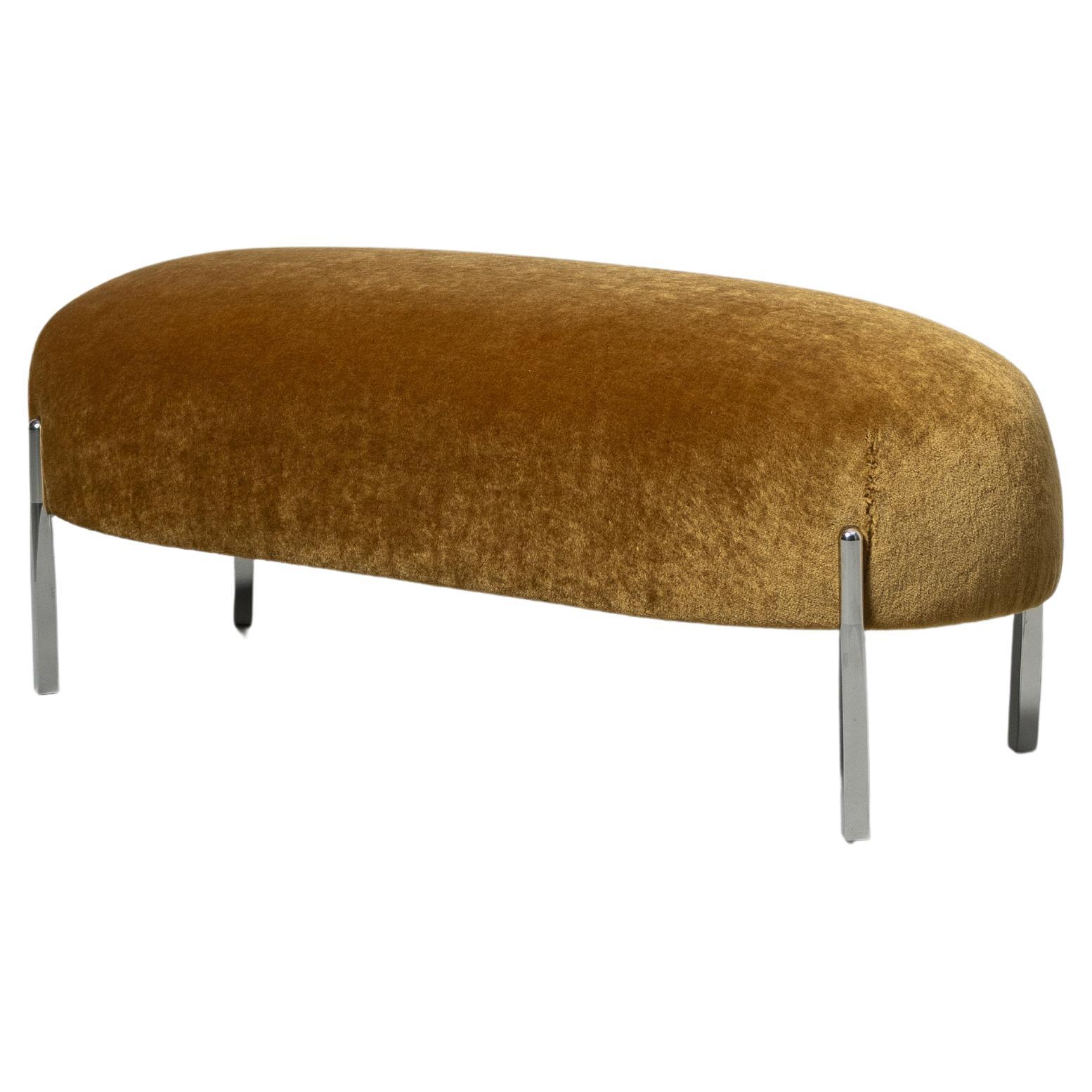 Sophisticate Bench - chrome steel tube legs with yellow upholstery