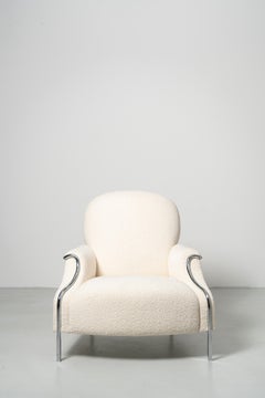 Sophisticate Lounge Chair Low - chrome steel tube frame with boucle upholstery