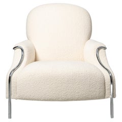Sophisticate Lounge Chair Low - chrome steel tube frame with boucle upholstery