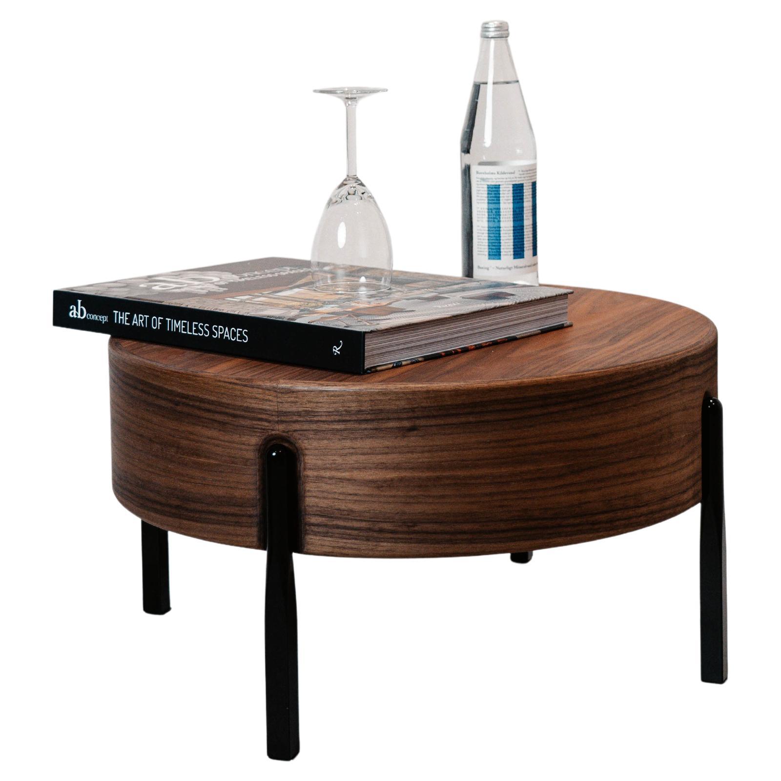 Sophisticate Lounge Table - chrome steel tube legs with walnut veneer For Sale