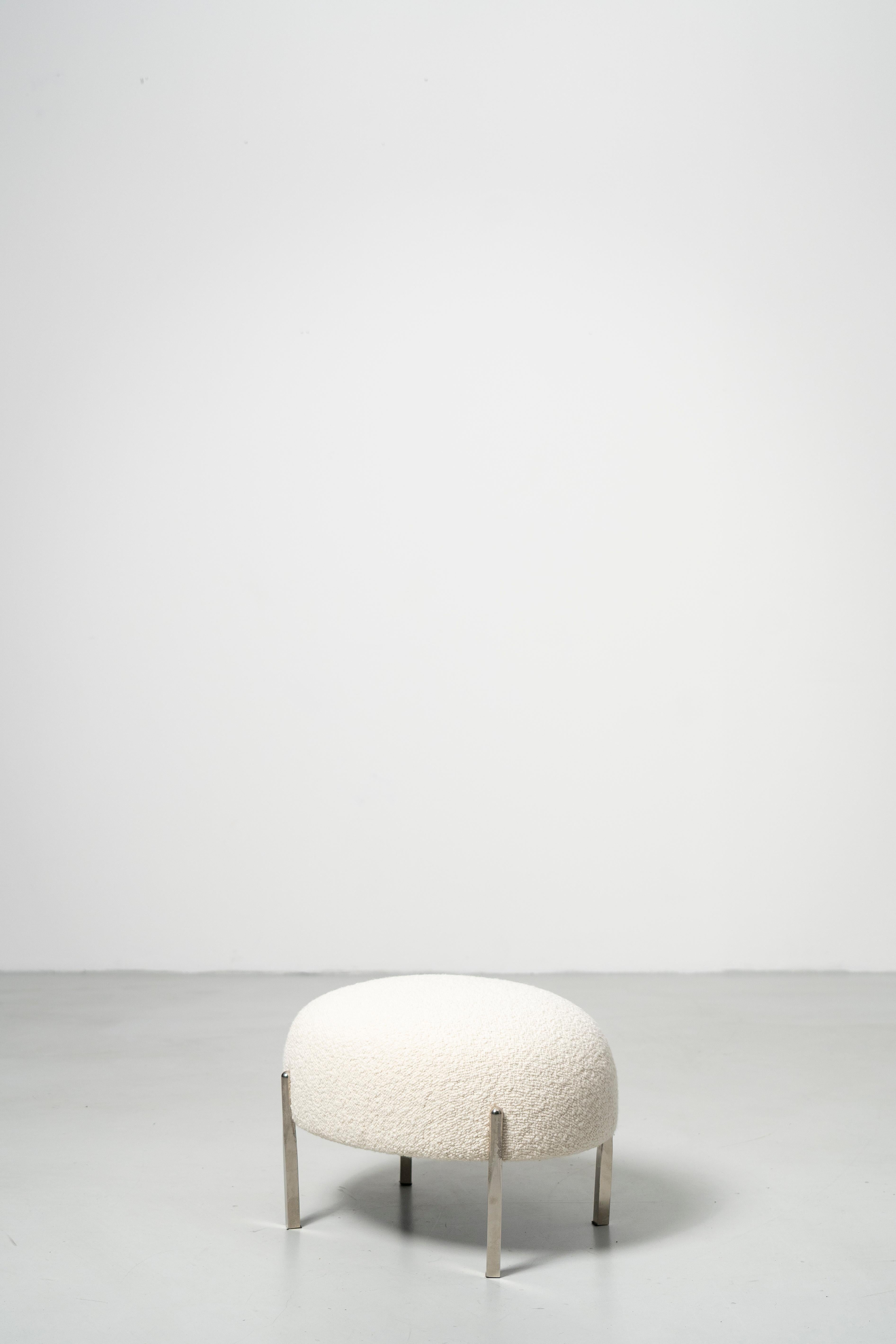 Scandinavian Modern Sophisticate Stool - chrome steel tube legs with boucle upholstery For Sale