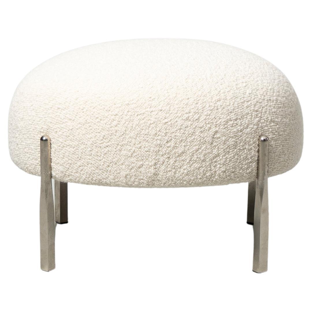 Sophisticate Stool - chrome steel tube legs with boucle upholstery For Sale