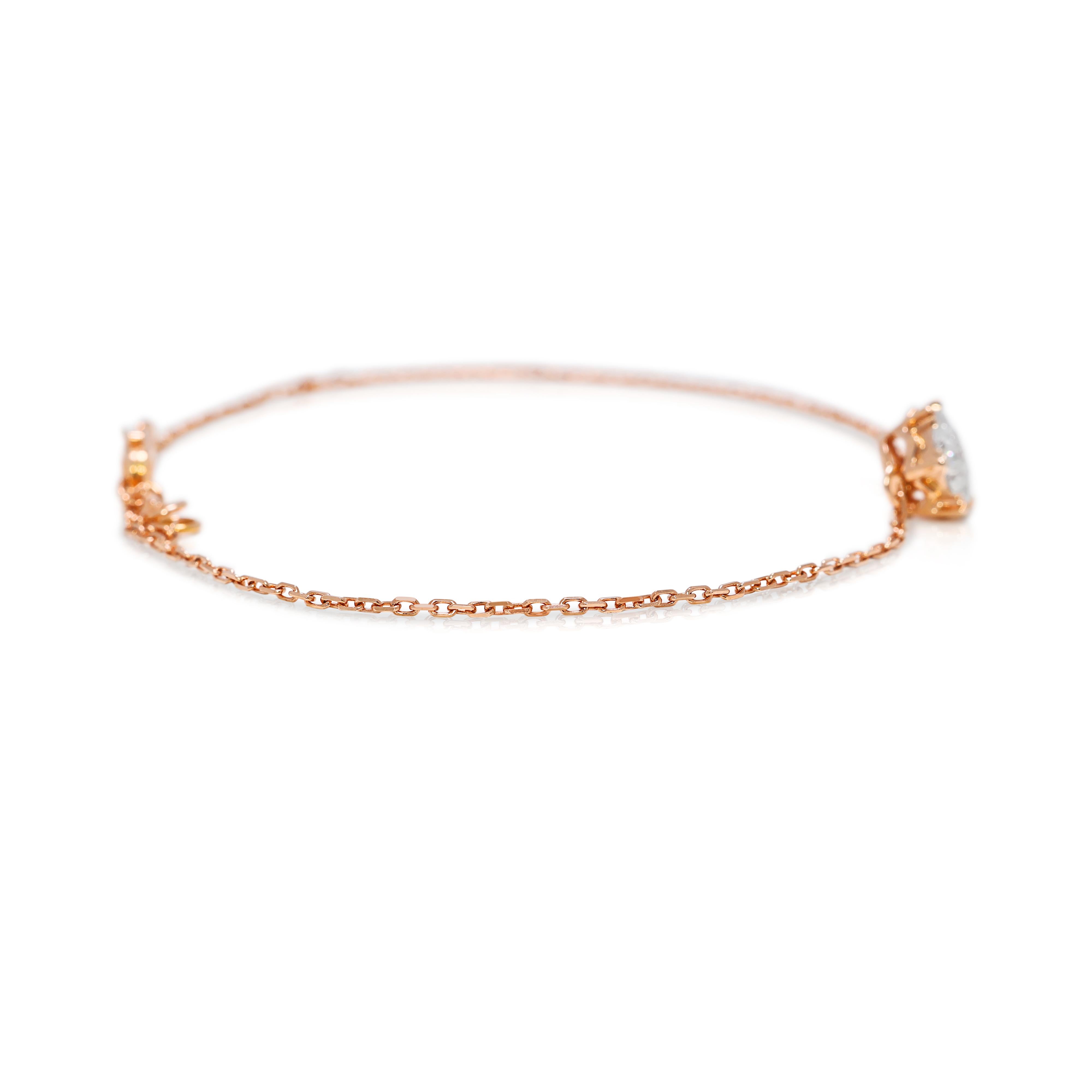 Taille ronde Bracelet sophistiqué en or rose 18 carats et diamant naturel de 0,19 ct en vente