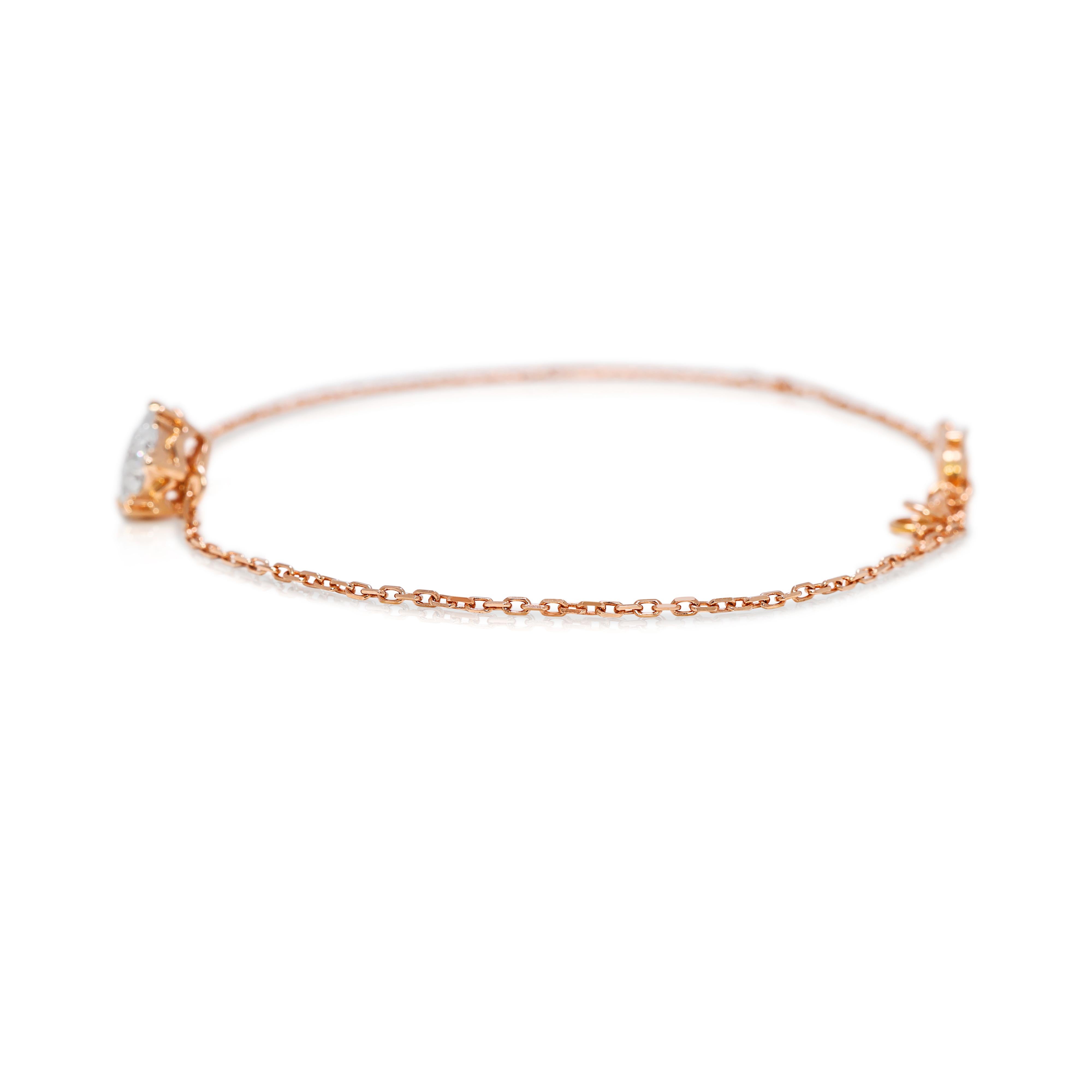 Bracelet sophistiqué en or rose 18 carats et diamant naturel de 0,19 ct Excellent état - En vente à רמת גן, IL