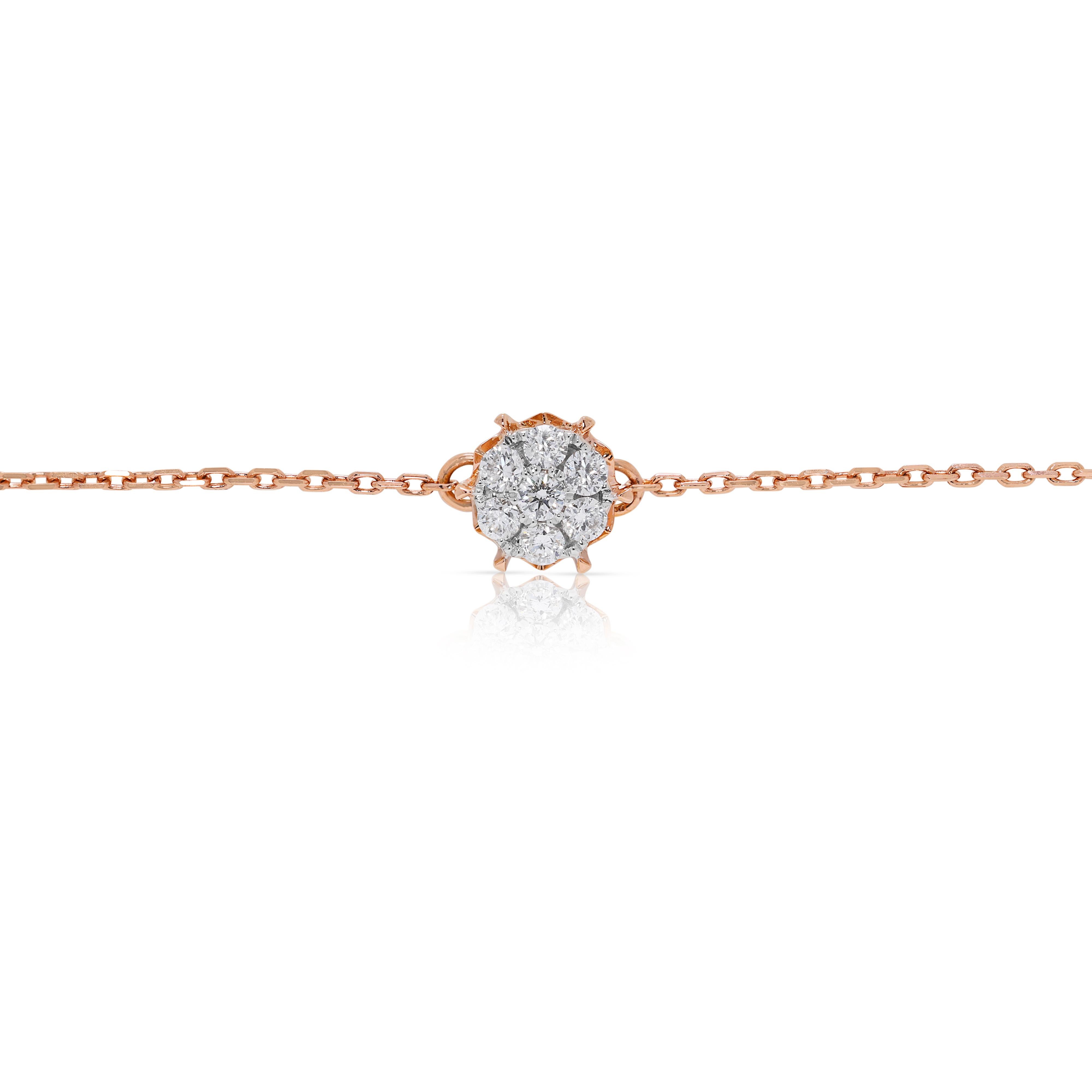 Bracelet sophistiqué en or rose 18 carats et diamant naturel de 0,19 ct en vente 1
