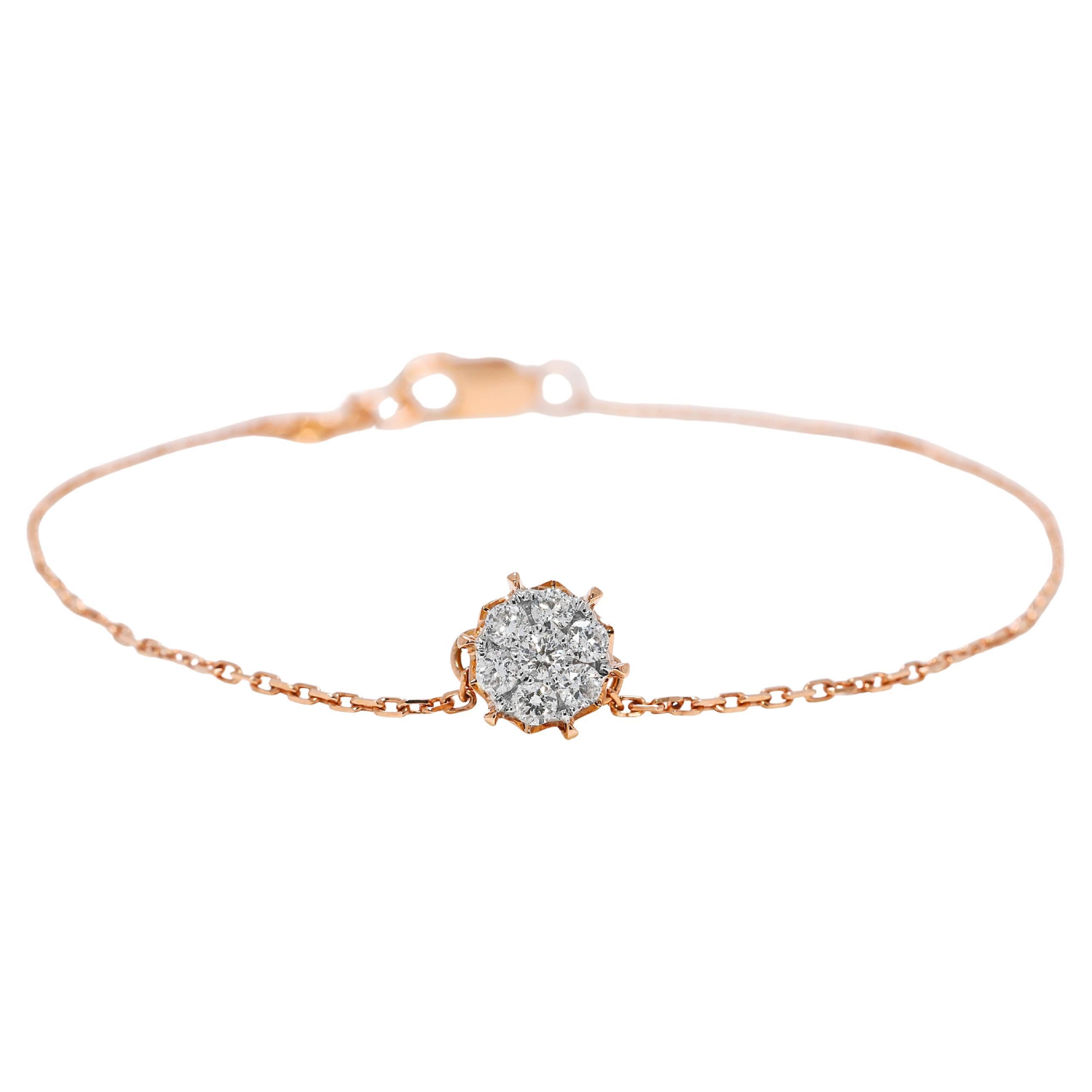 Bracelet sophistiqué en or rose 18 carats et diamant naturel de 0,19 ct en vente