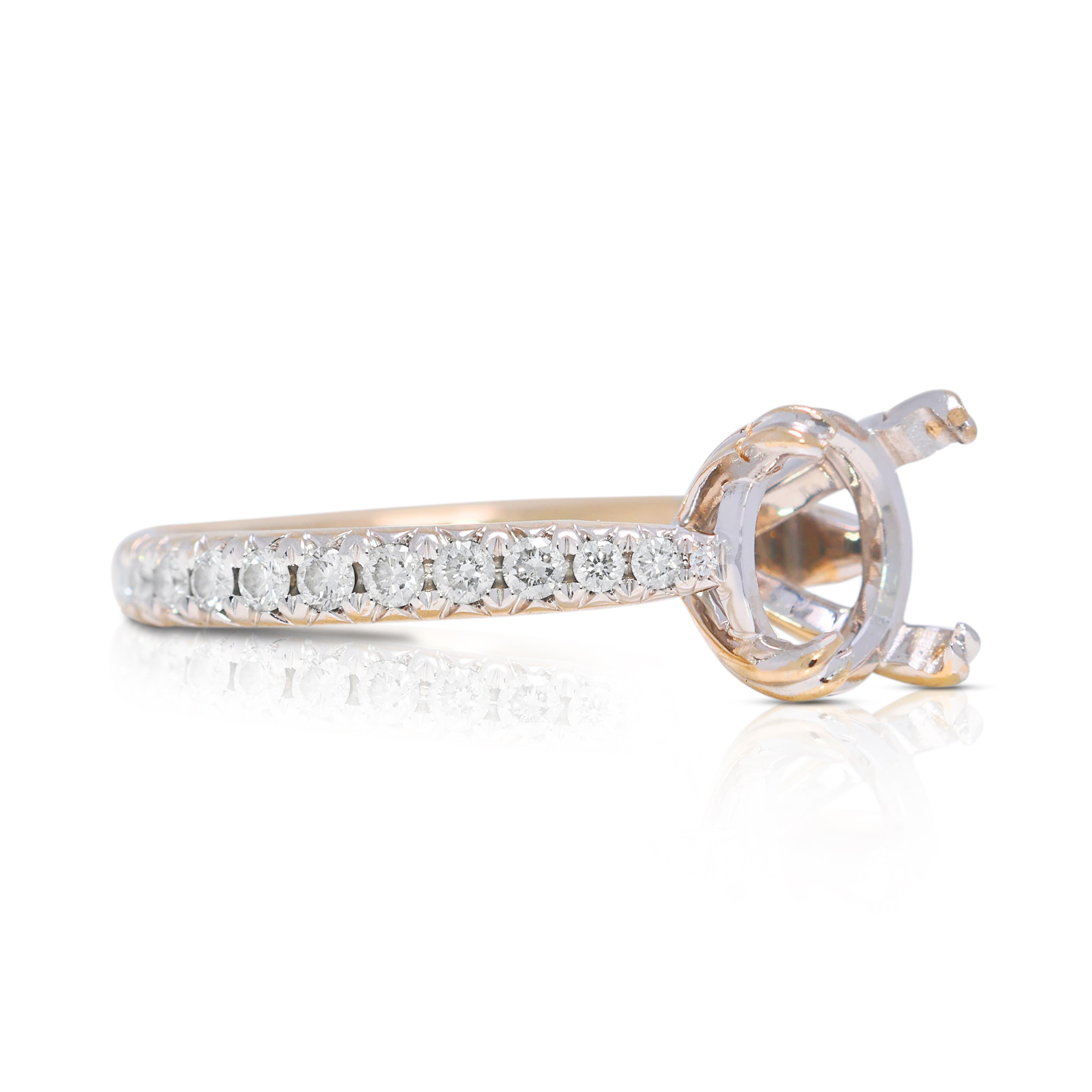 This pre-owned 18K two-toned gold ring setting showcases a stunning contrast of warmth and brilliance, accented by 24 natural round brilliant diamonds totaling 0.41 carats. With F-color, VS clarity stones, these diamonds radiate an exquisite fire,