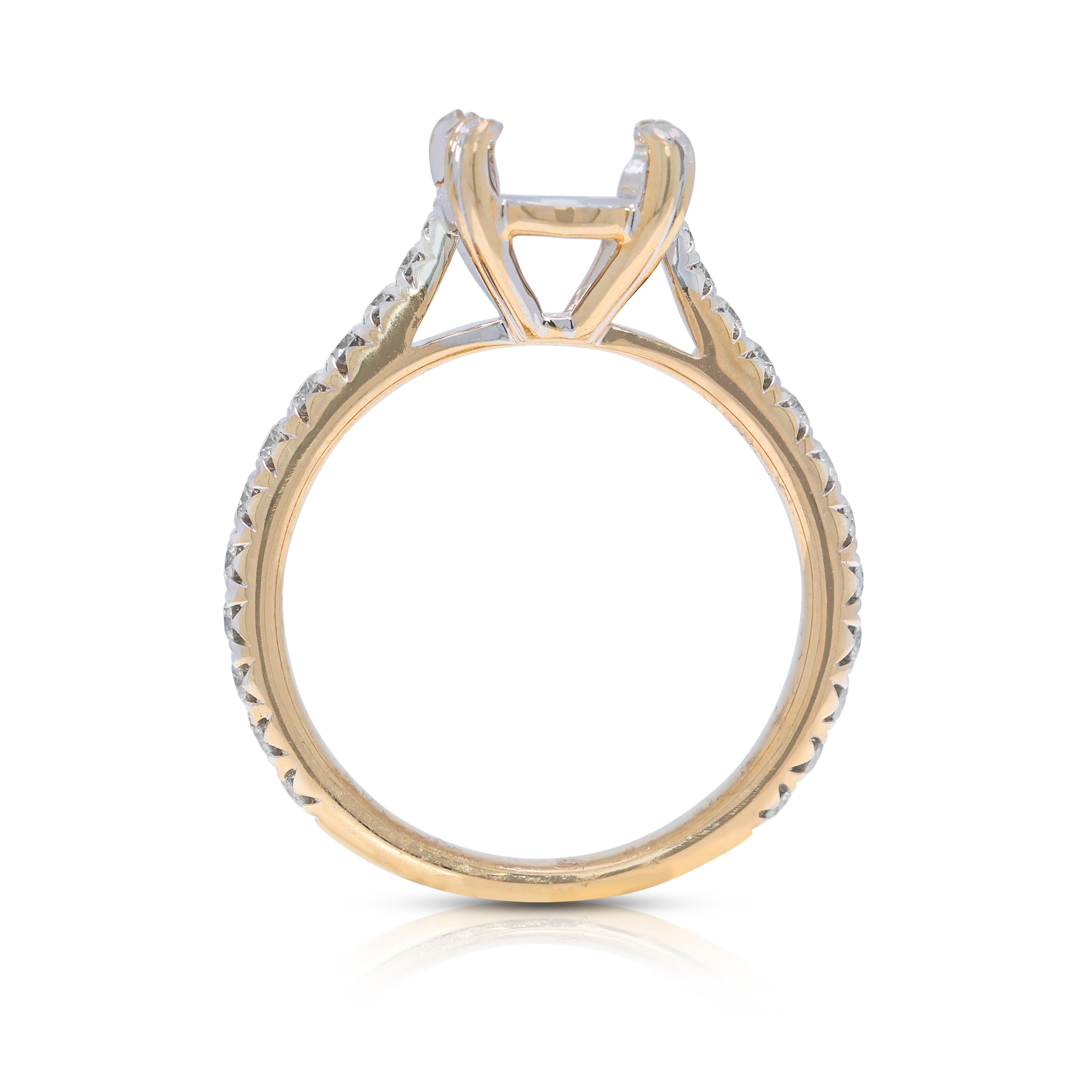 Sophisticated 0.41ct Natural Diamond Ring Setting in 18K Two-Toned Gold For Sale 1