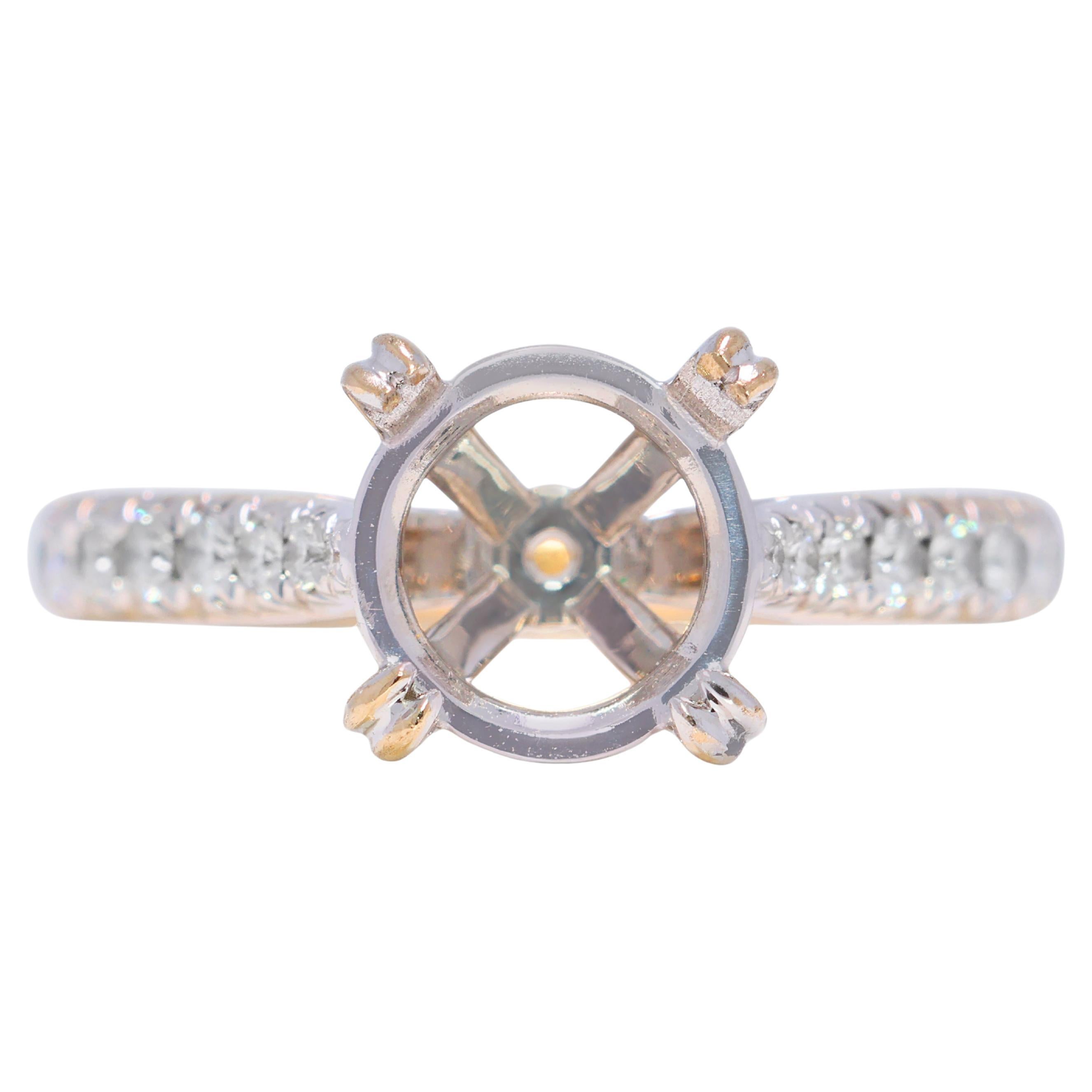 Sophisticated 0.41ct Natural Diamond Ring Setting in 18K Two-Toned Gold For Sale