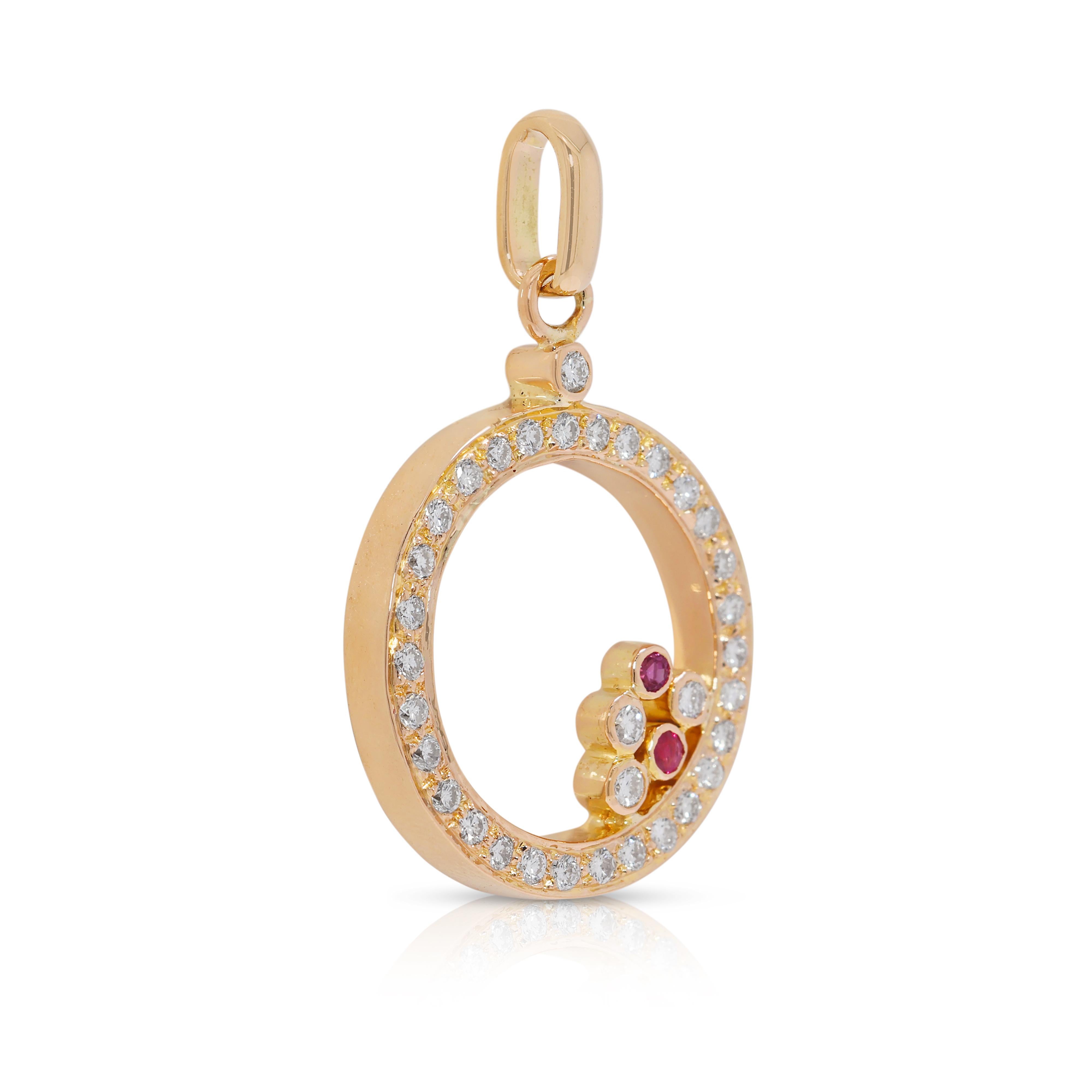 Taille ronde Pendentif sophistiqué en diamant naturel et rubis de 0,46ct  en or jaune 18K en vente