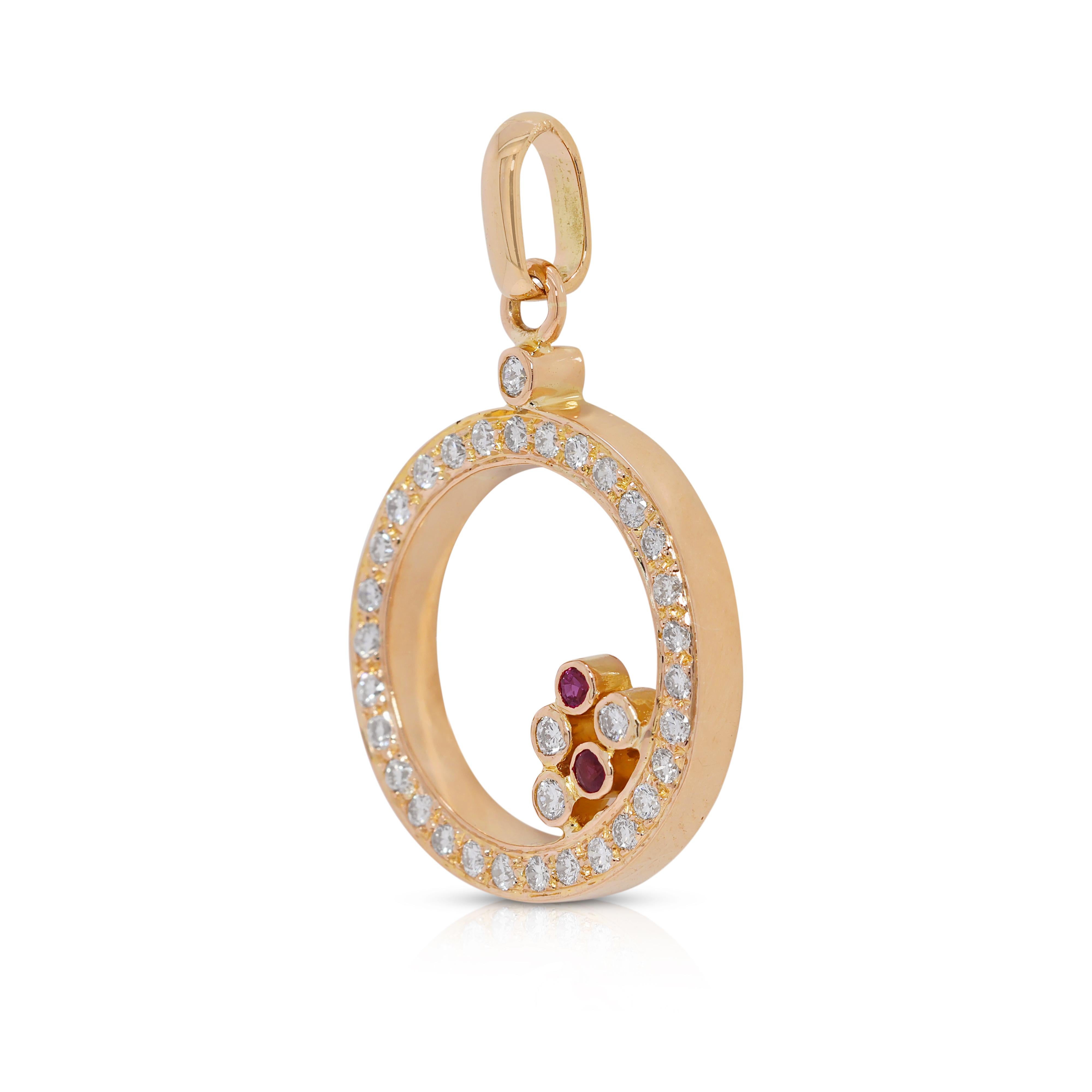 Pendentif sophistiqué en diamant naturel et rubis de 0,46ct  en or jaune 18K Excellent état - En vente à רמת גן, IL