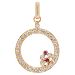Pendentif sophistiqué en diamant naturel et rubis de 0,46ct  en or jaune 18K