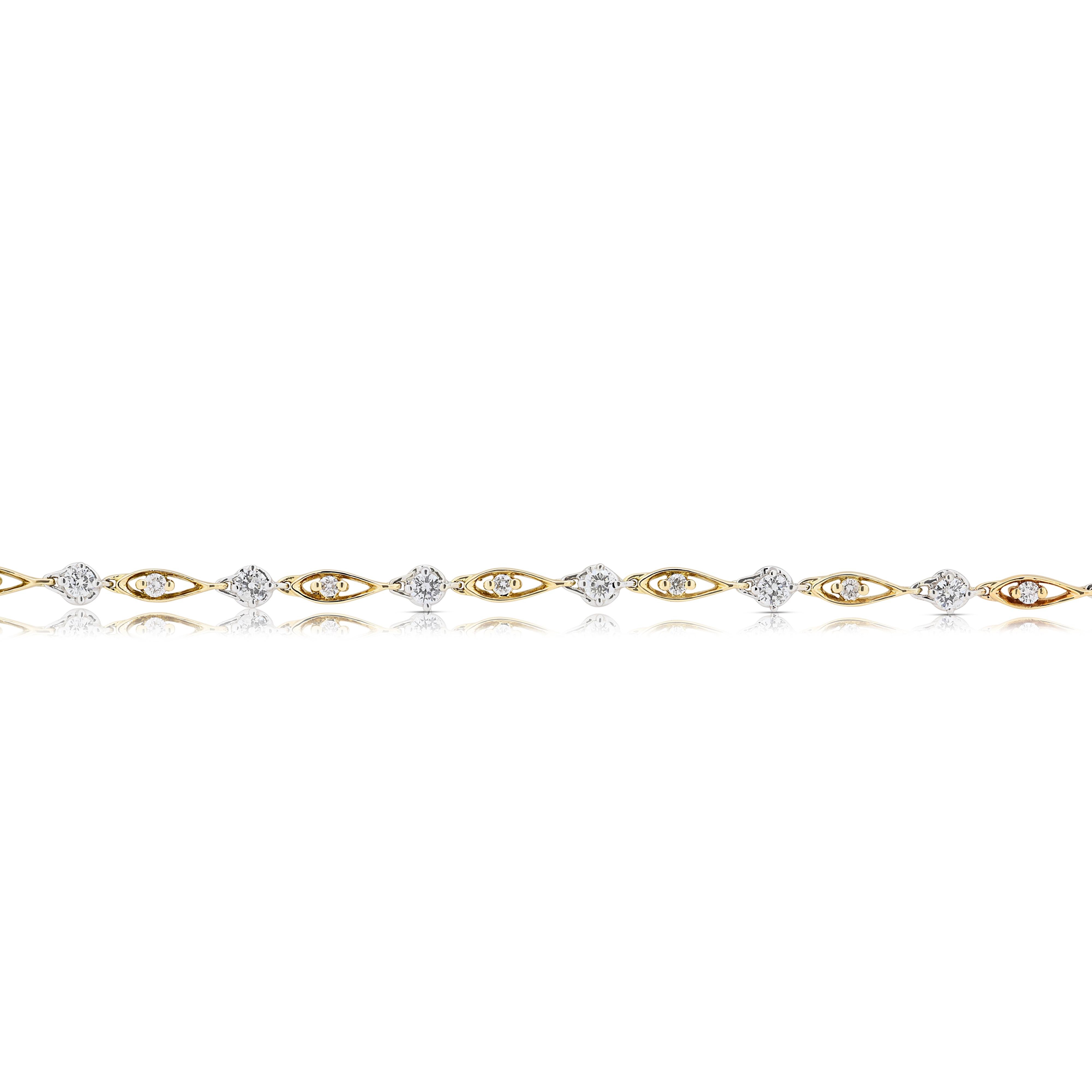 Sofisticato bracciale con diamanti naturali da 0,68 carati in oro 18 carati bicolore In condizioni ottime in vendita a רמת גן, IL