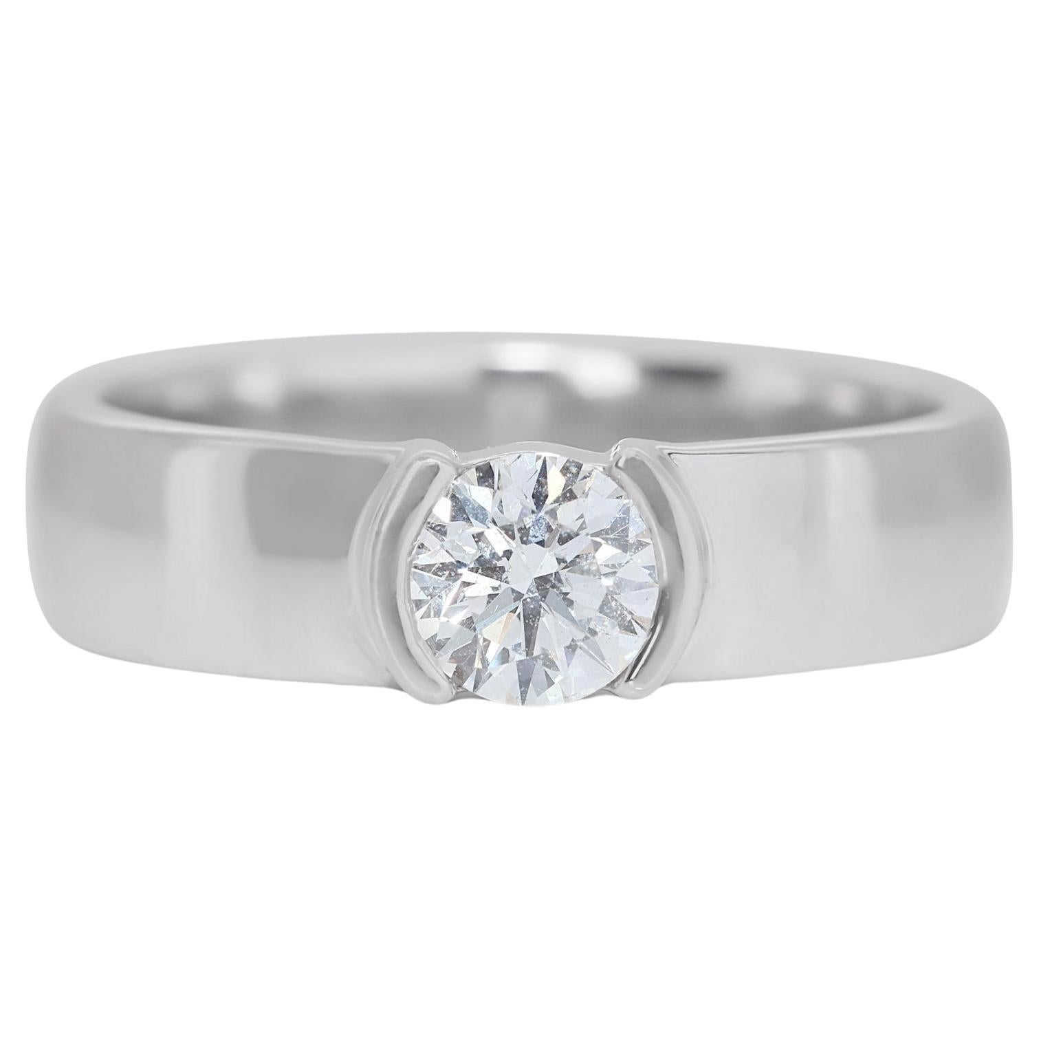 Sophistiquée bague solitaire en or blanc 18 carats avec diamants de 0,70 carat, certifiée GIA en vente