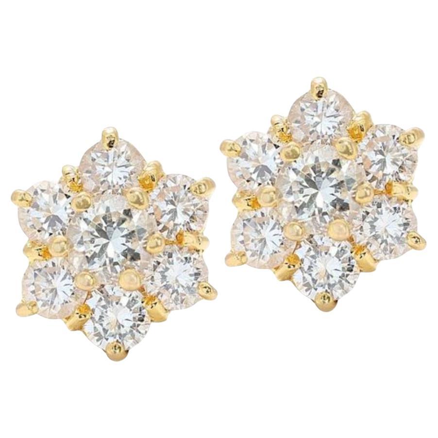 Sophisticated 0.70ct Flower-shaped Diamond Stud Earrings in 20K Yellow Gold For Sale