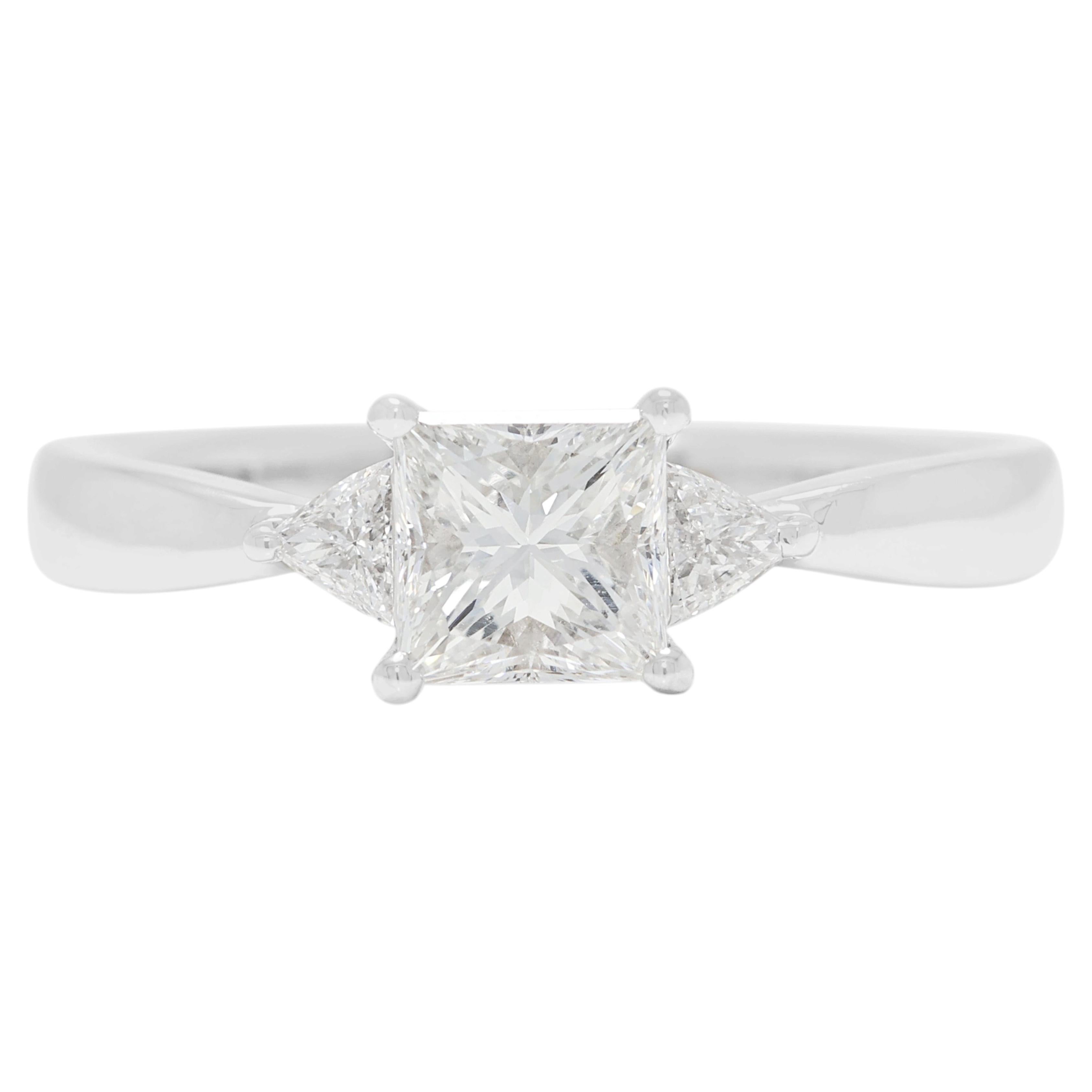 Sophisticated 0.79ct Natural Diamond Three-Stone Ring in Platinum