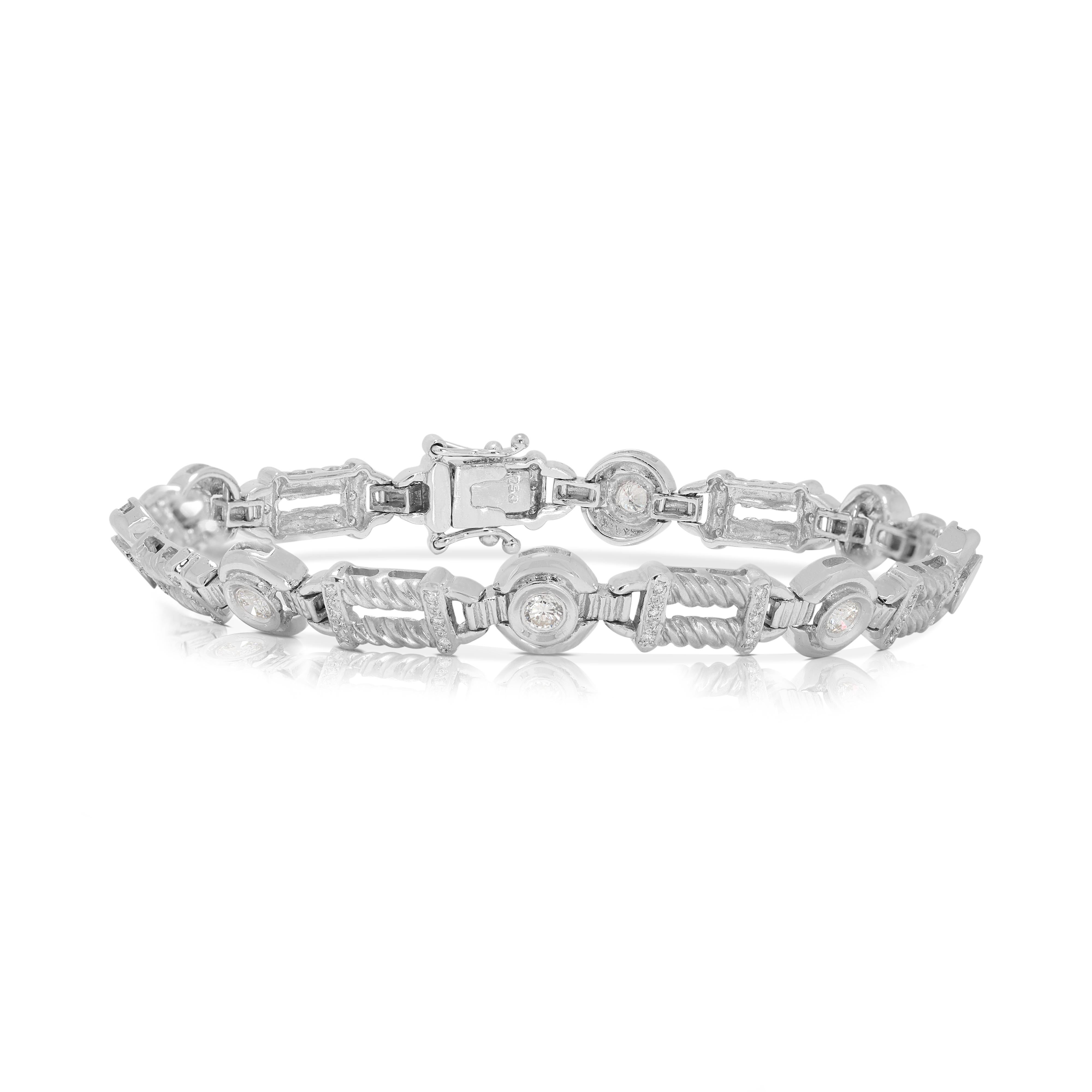 Round Cut Sophisticated 0.83ct Round Brilliant Natural Diamond Bracelet in 18K White Gold For Sale