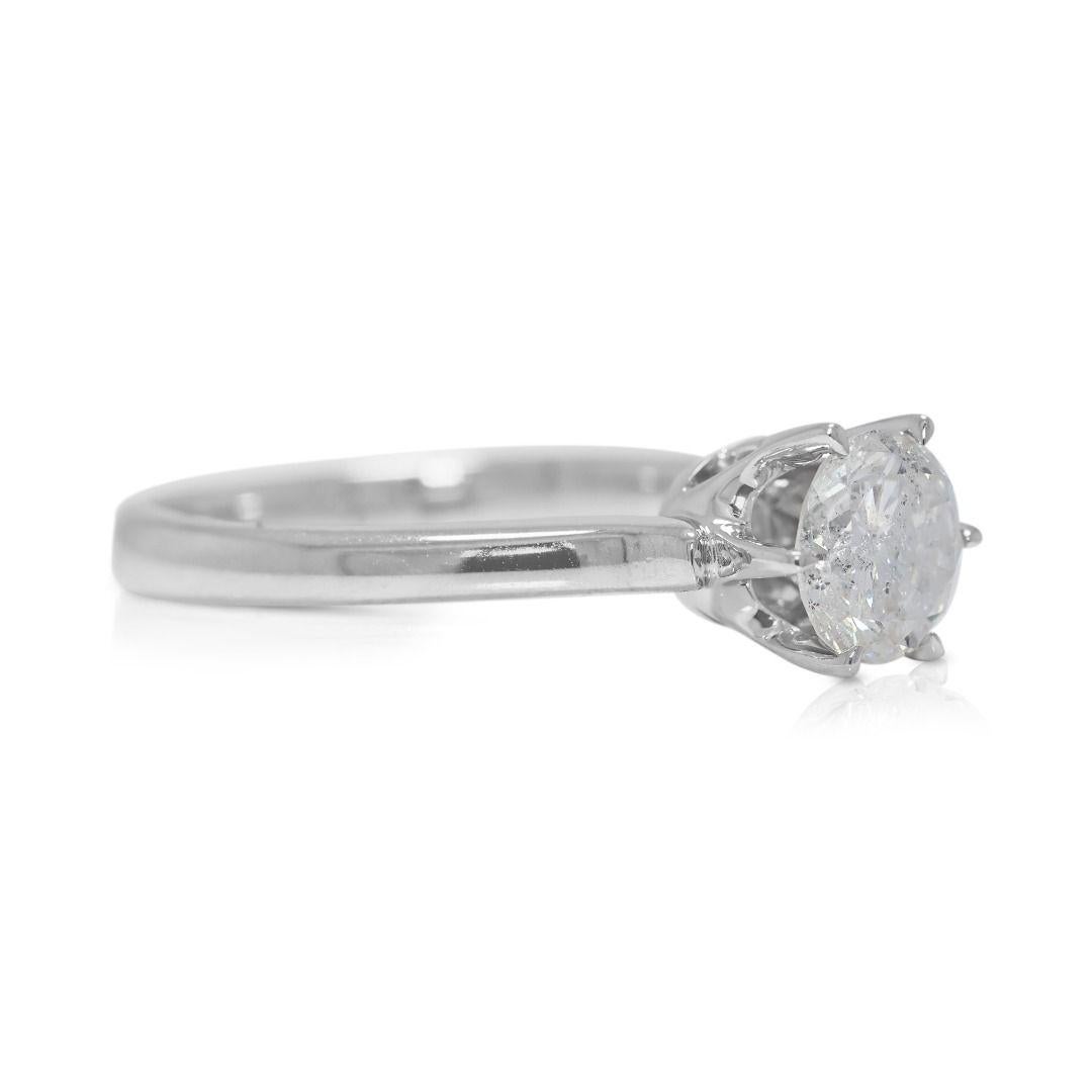 Round Cut Sophisticated 0.88ct Solitaire Natural Diamond Ring in 14K White Gold